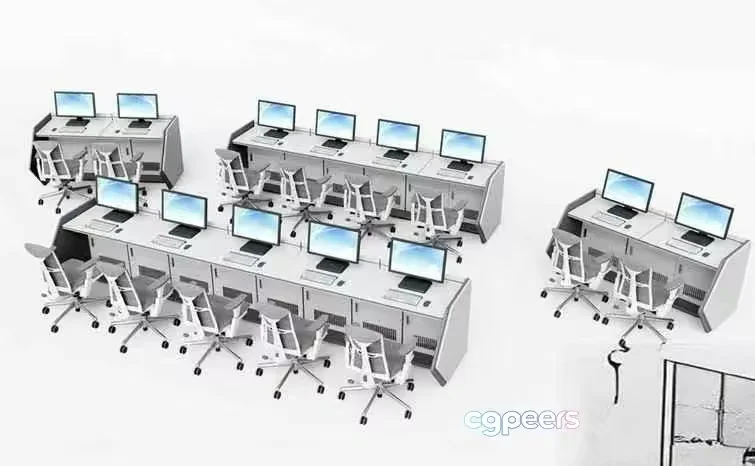 Office Computer Workstations 3D Model – 1854 – VRAY Render