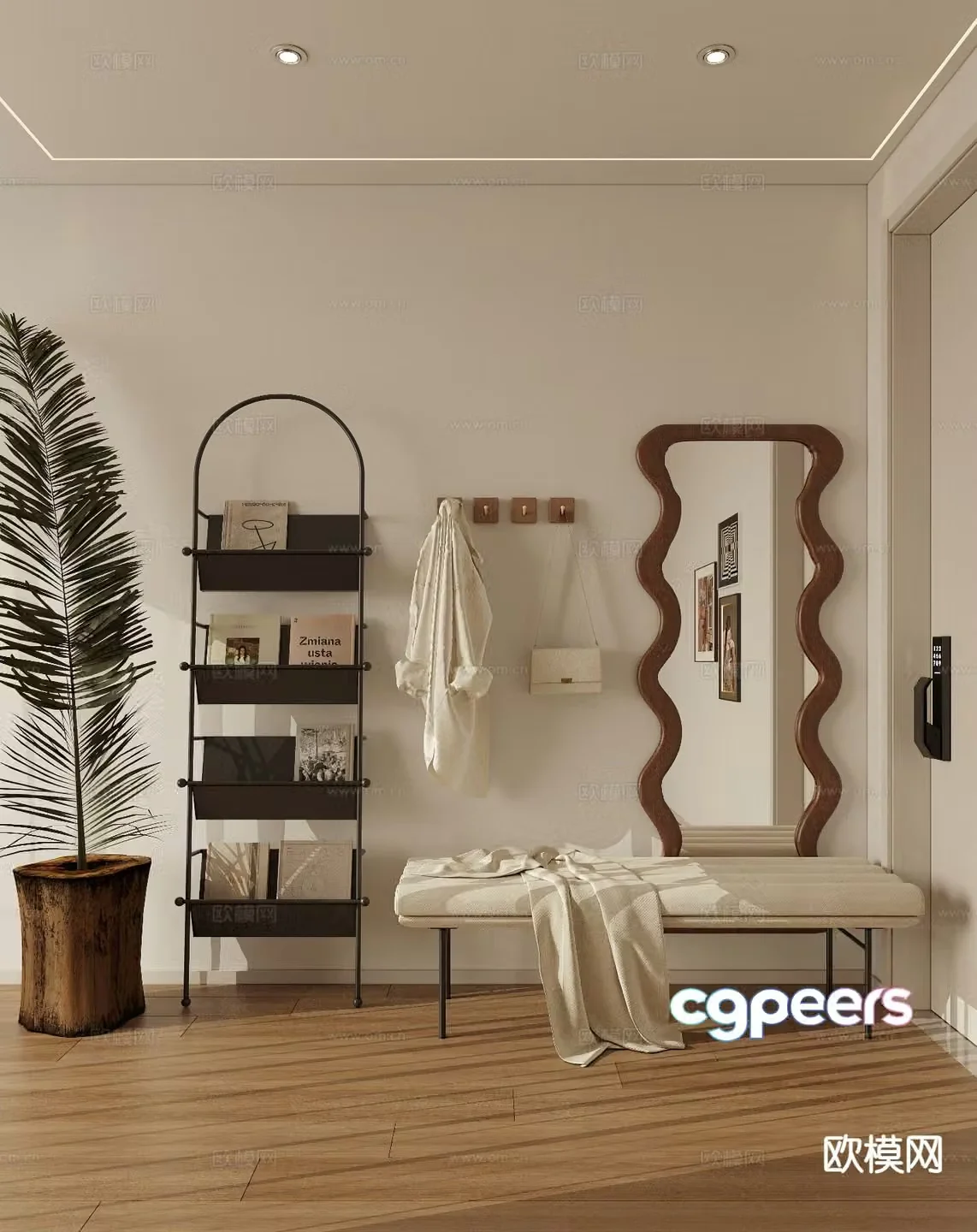 Medieval style shoe-changing stool full-length mirror clothes-hanging rail 3D model