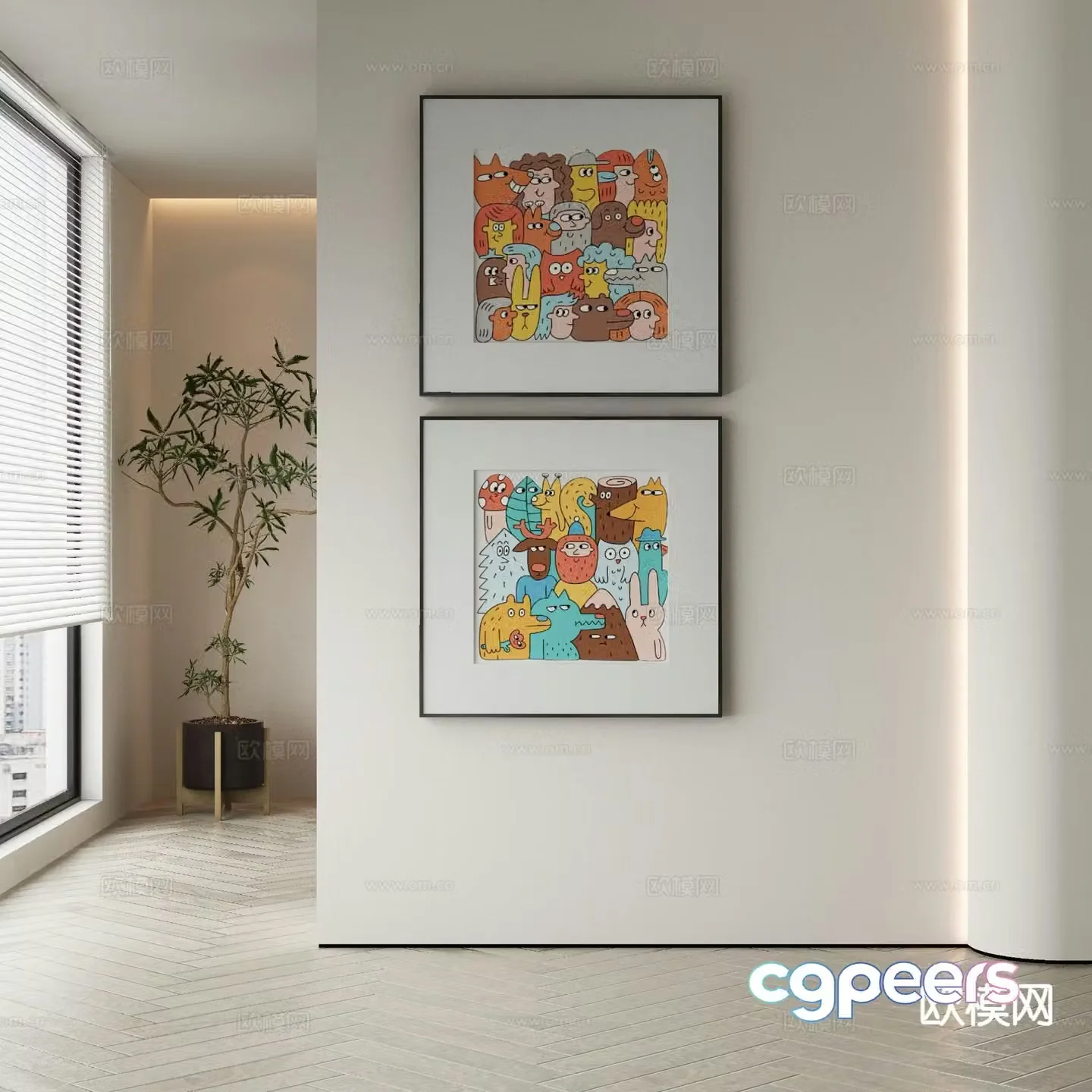 Modern cartoon painting decorative painting 3d model