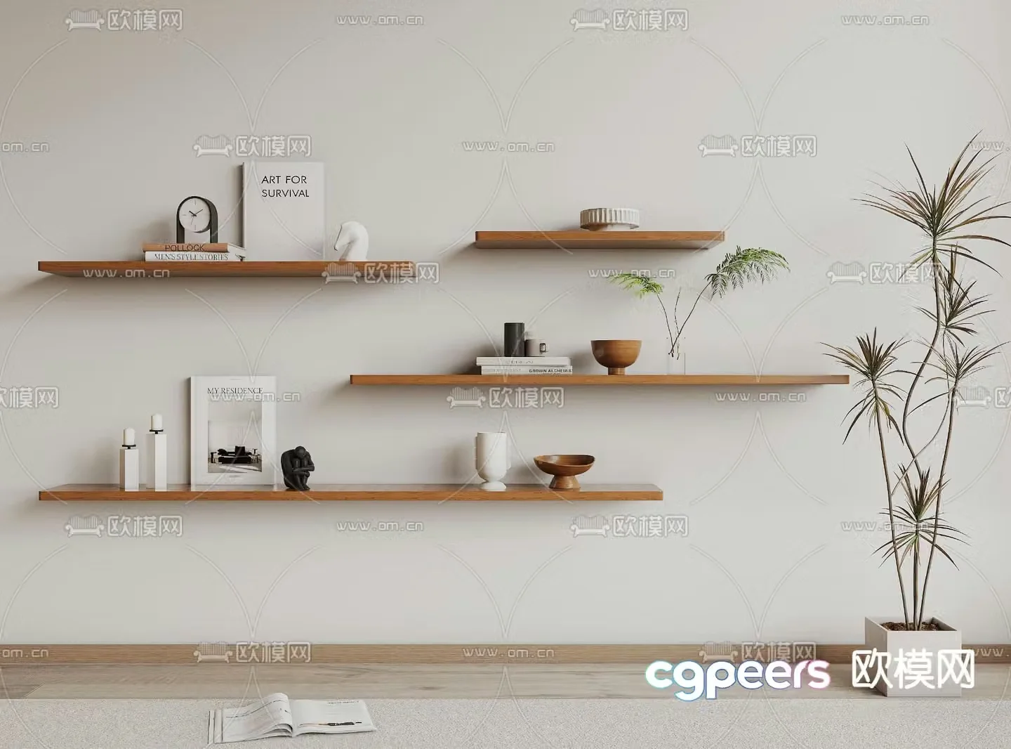 Solid wood storage rack laminate wall shelf 3d model