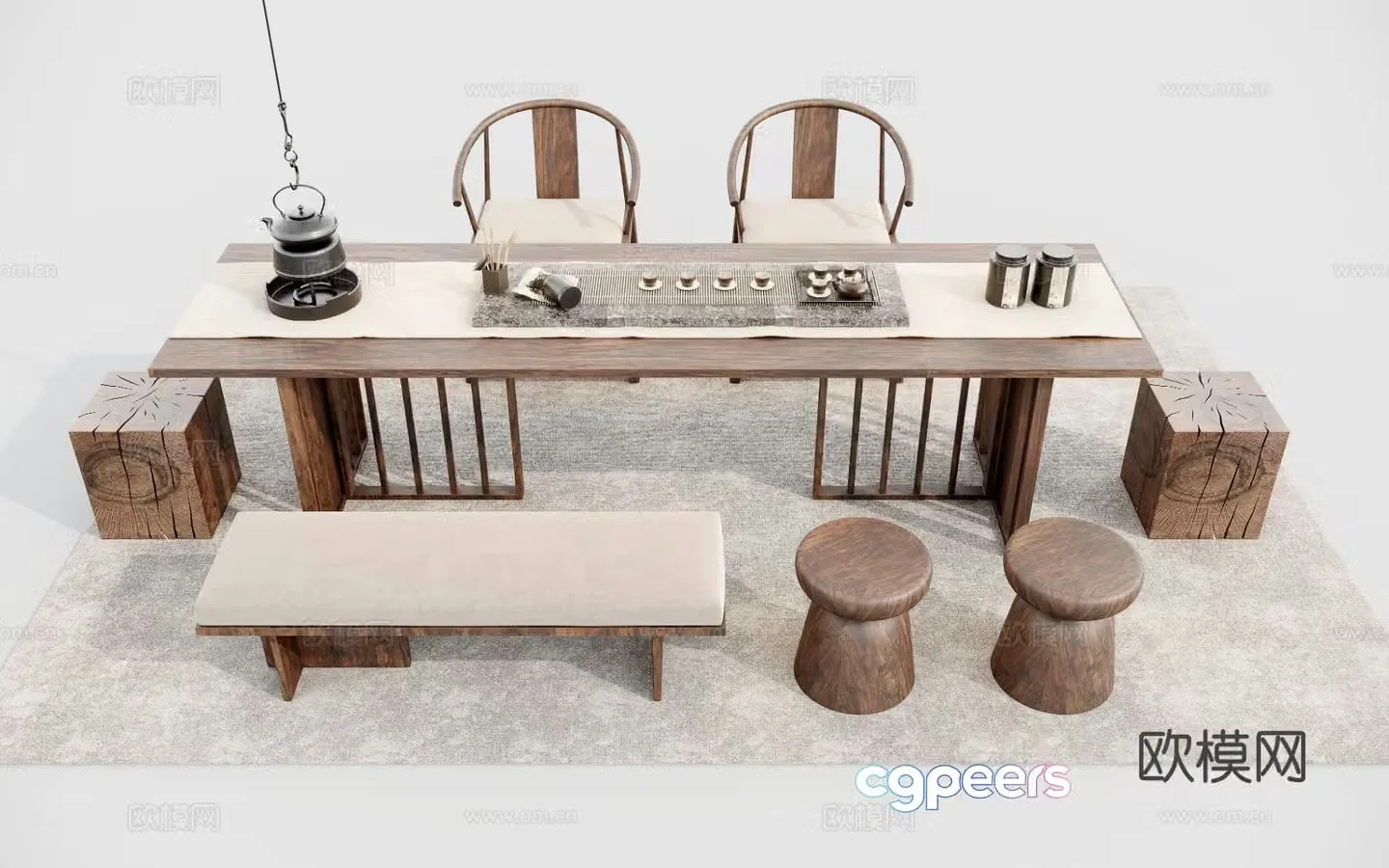 New Chinese style tea table tea table 3d model