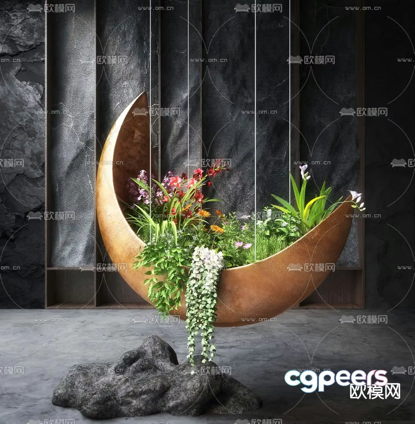 Indoor bryophytes art installation 3d model