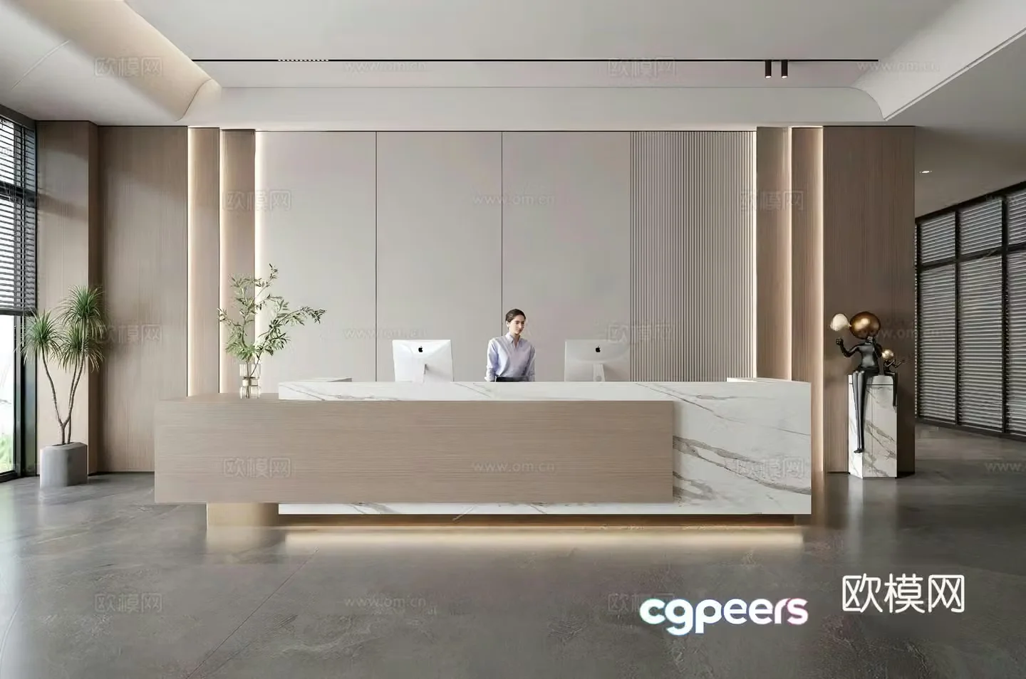 Modern company front desk cashier hotel front desk ornaments decorations simple computer basin 3d model
