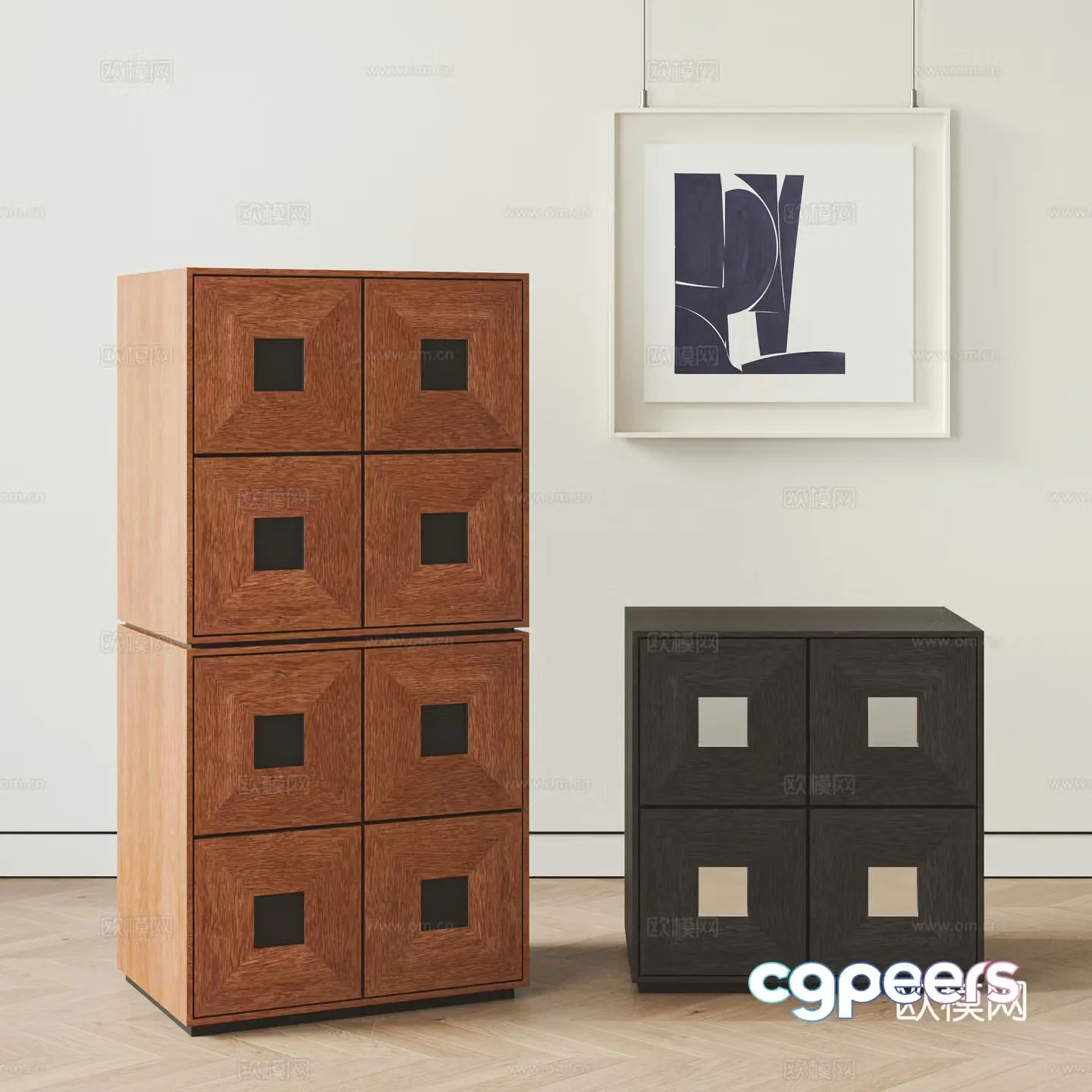Middle-aged style chest of drawers combination 3D model