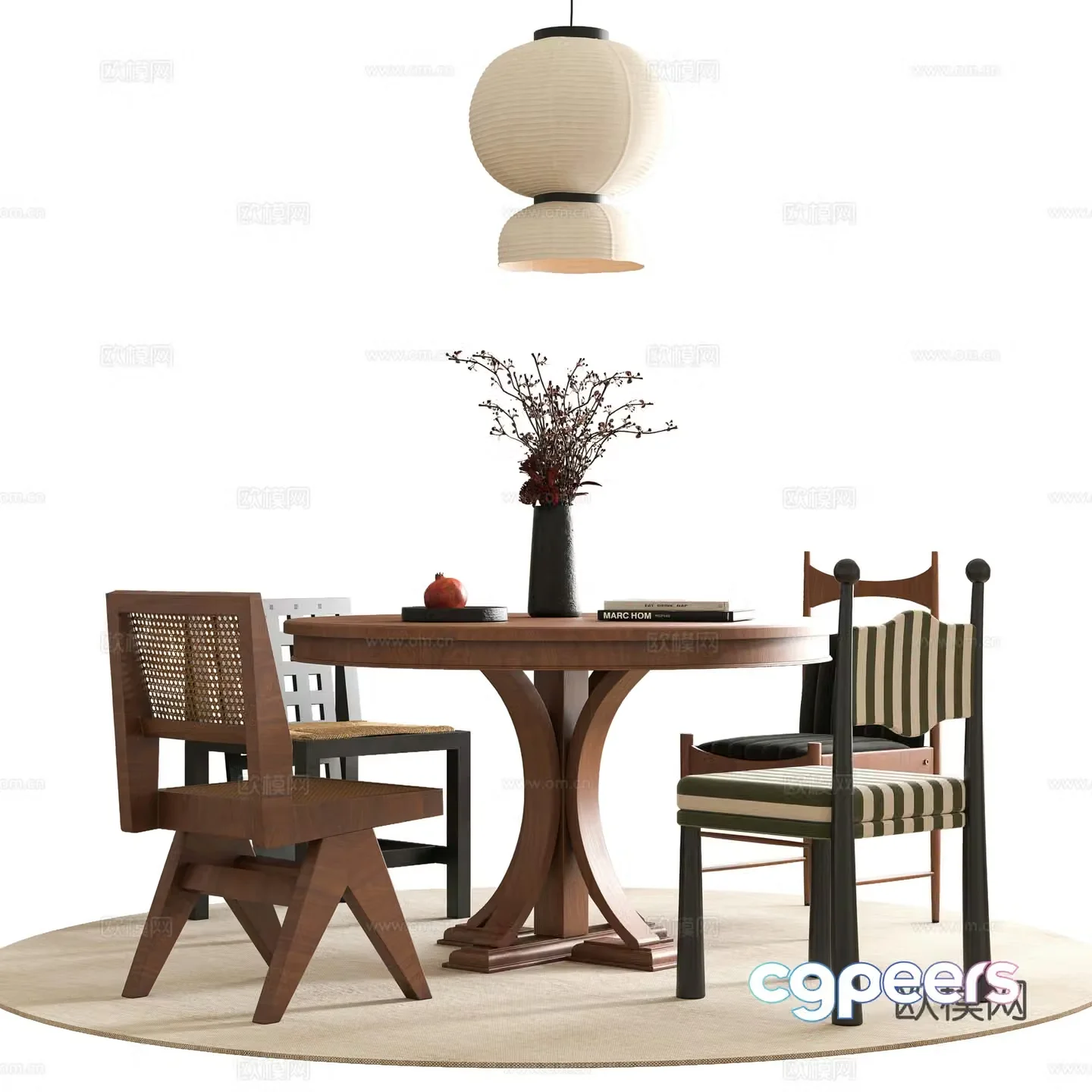 Medium style dining table and chair 3D model