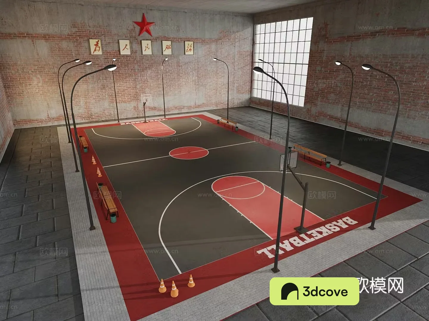 Retro basketball court