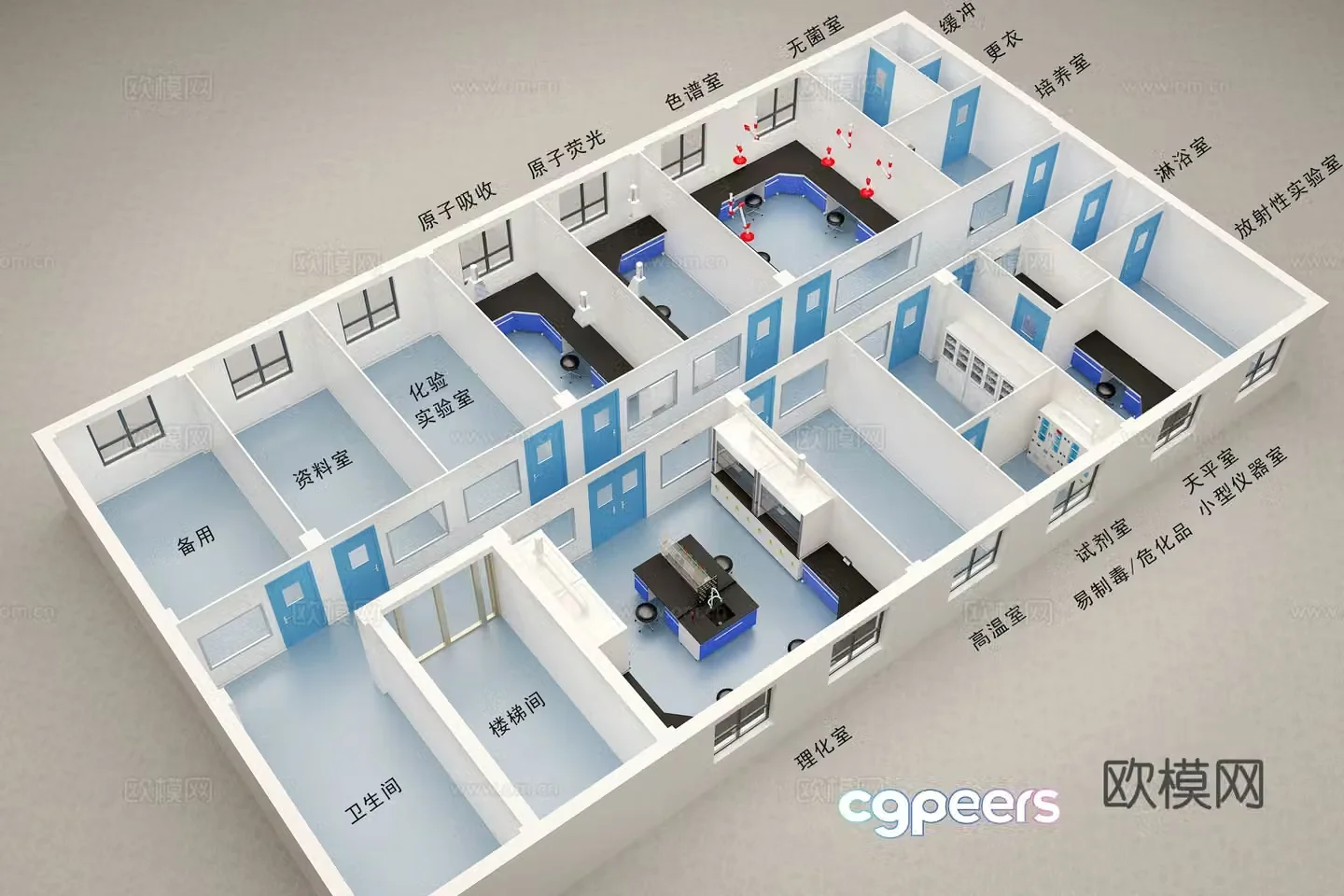 Laboratory fume hood reagent cabinet 3d model