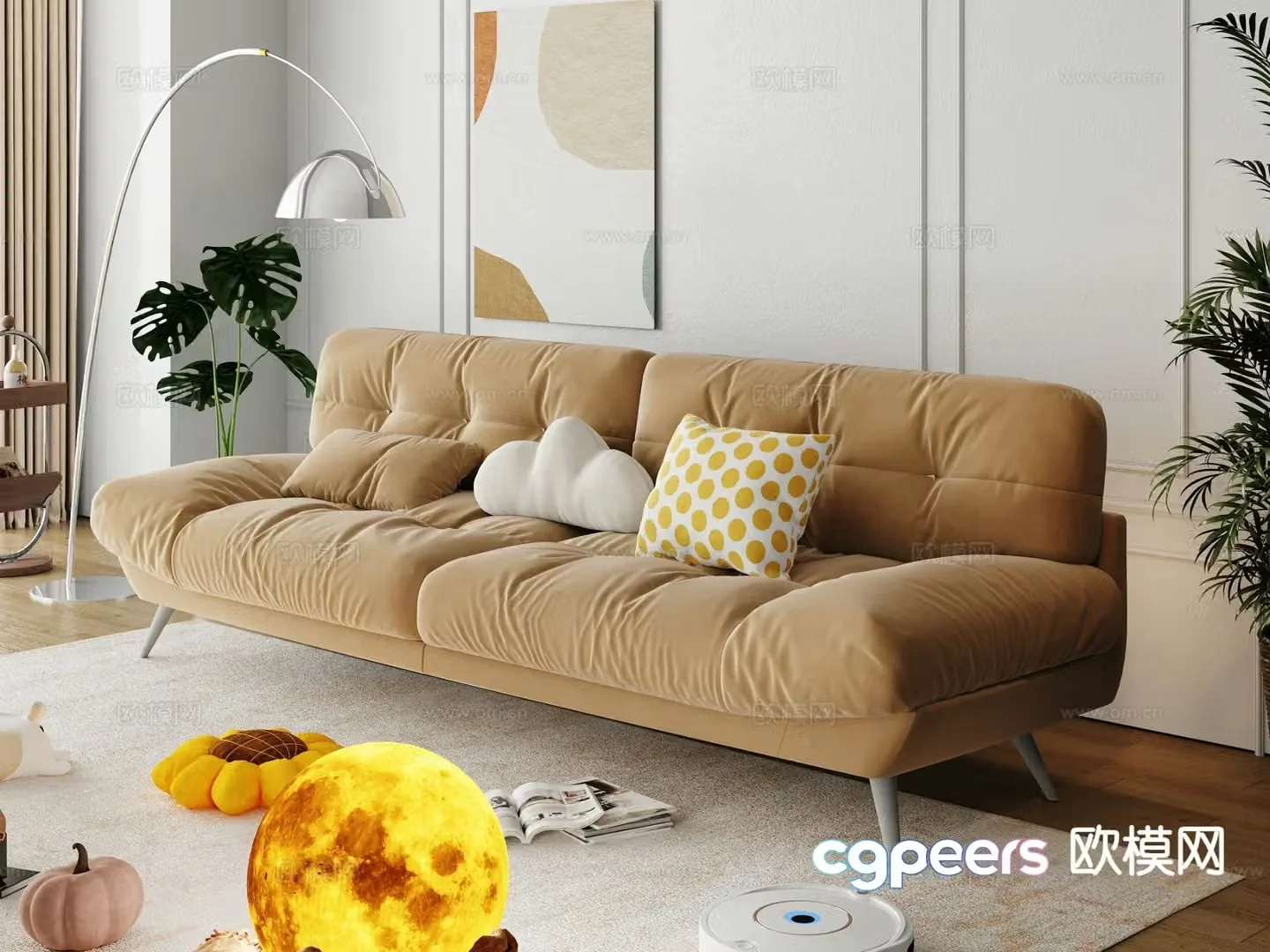 Modern double sofa fabric sofa upholstered sofa 3d model
