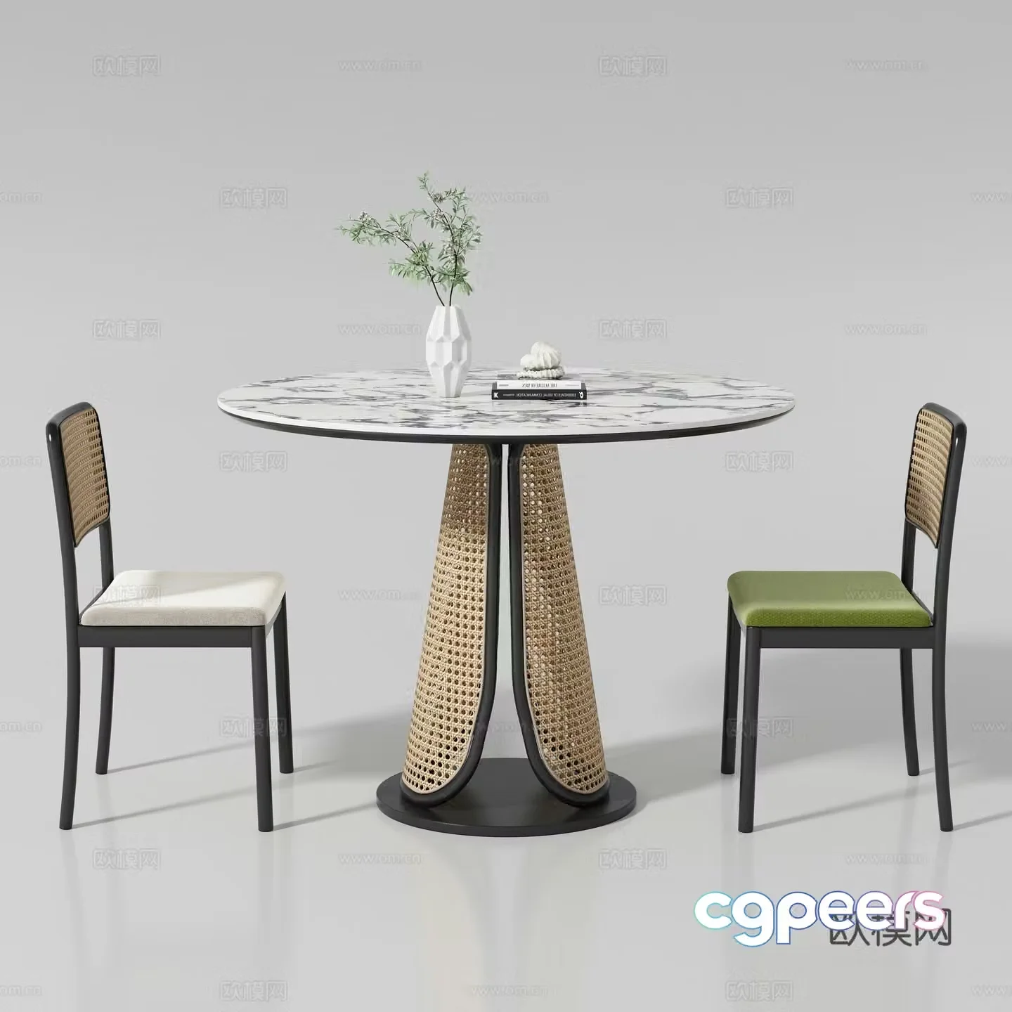 Medium style dining table and chair 3D model