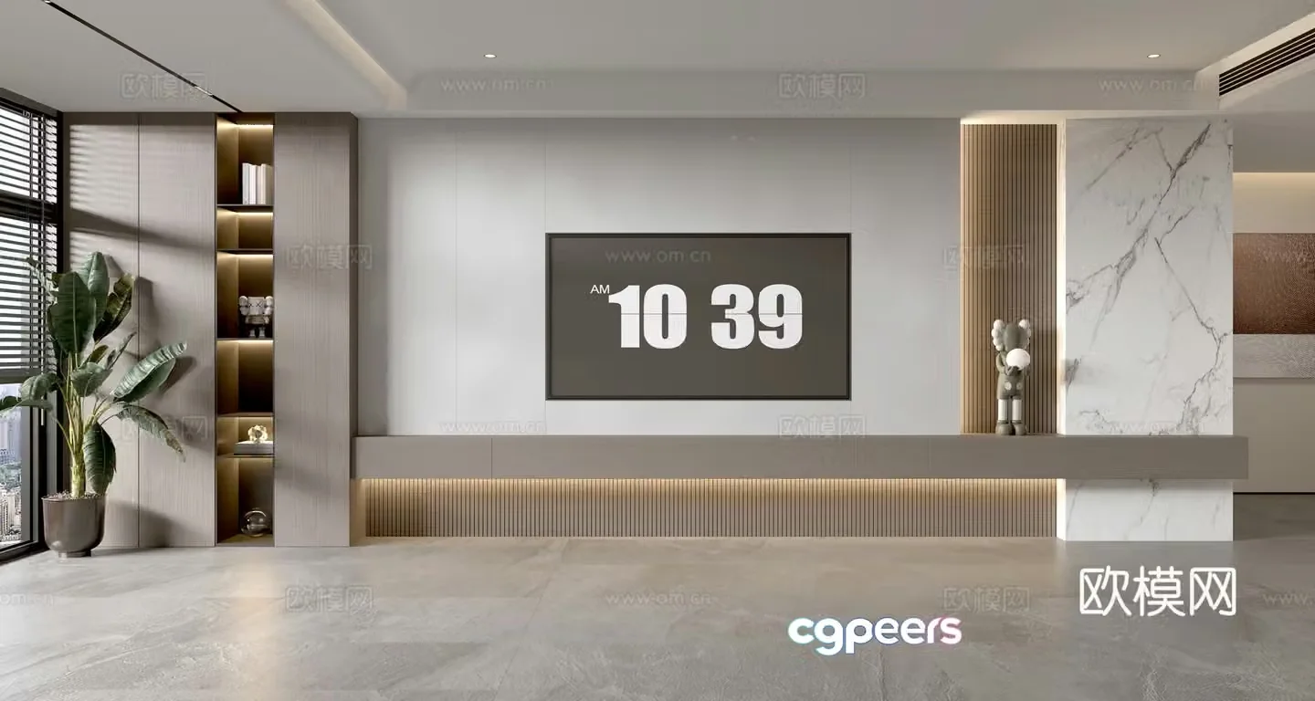 Modern minimalist TV background wall TV set full wall TV cabinet 3D model