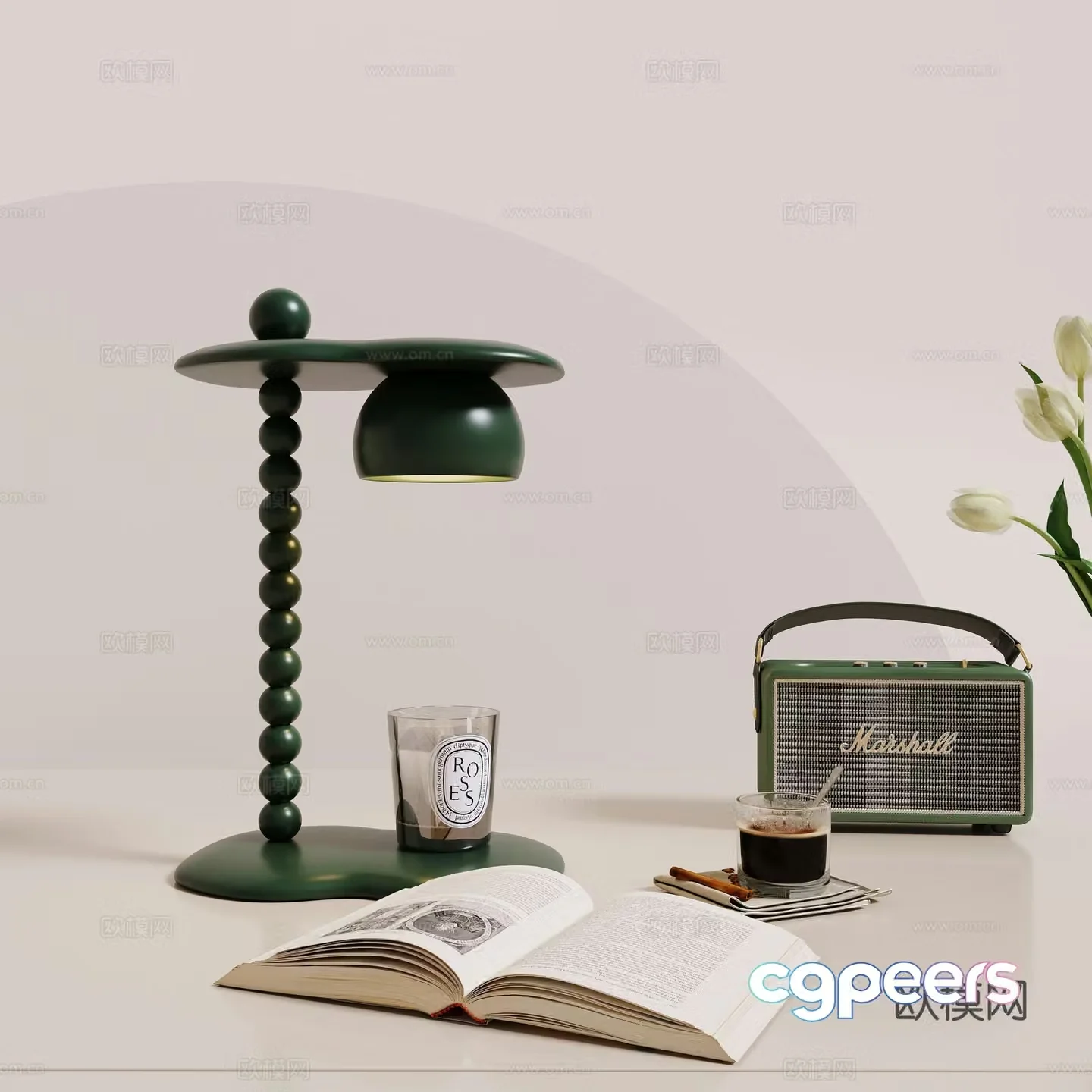 Medium cream table lamp 3d model