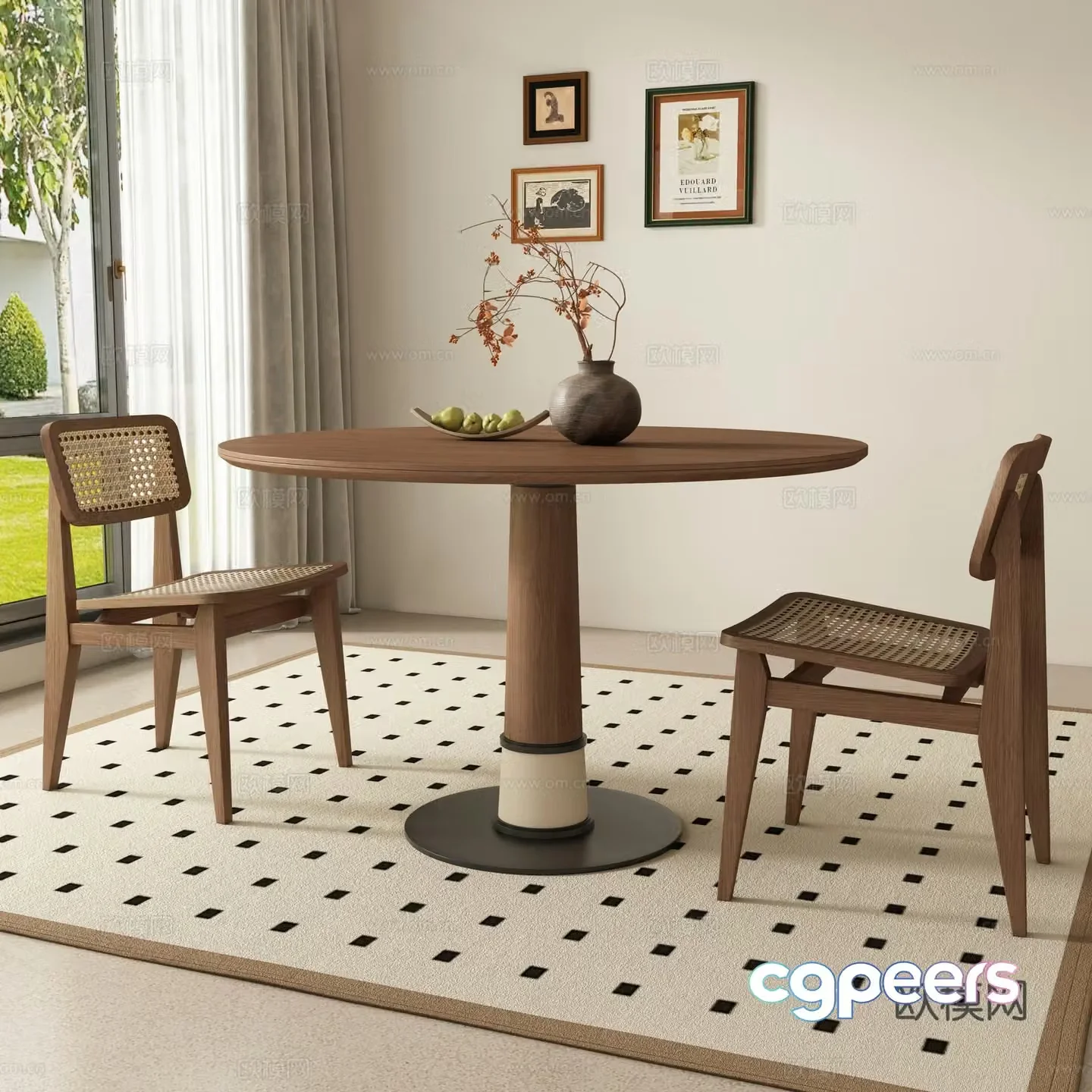 Medieval style round dining table and chairs 3D model