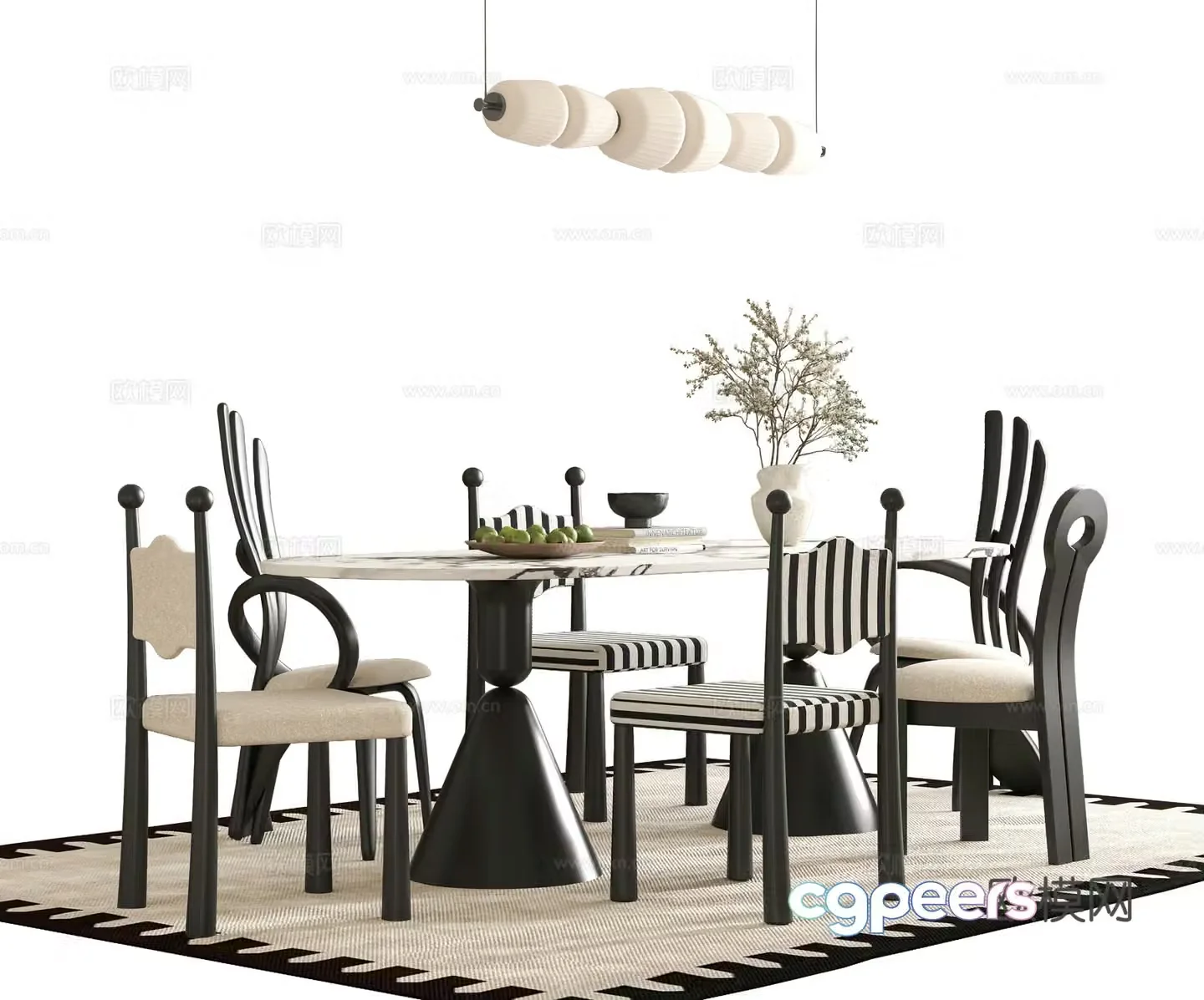 French dining table and chair 3d model
