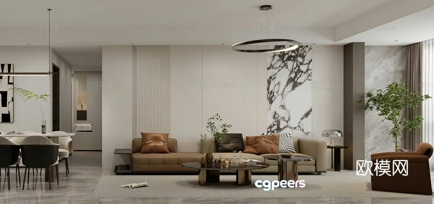 Modern living and dining room Combination sofa Modern living room Light luxury Italian bar Open kitchen 3D model