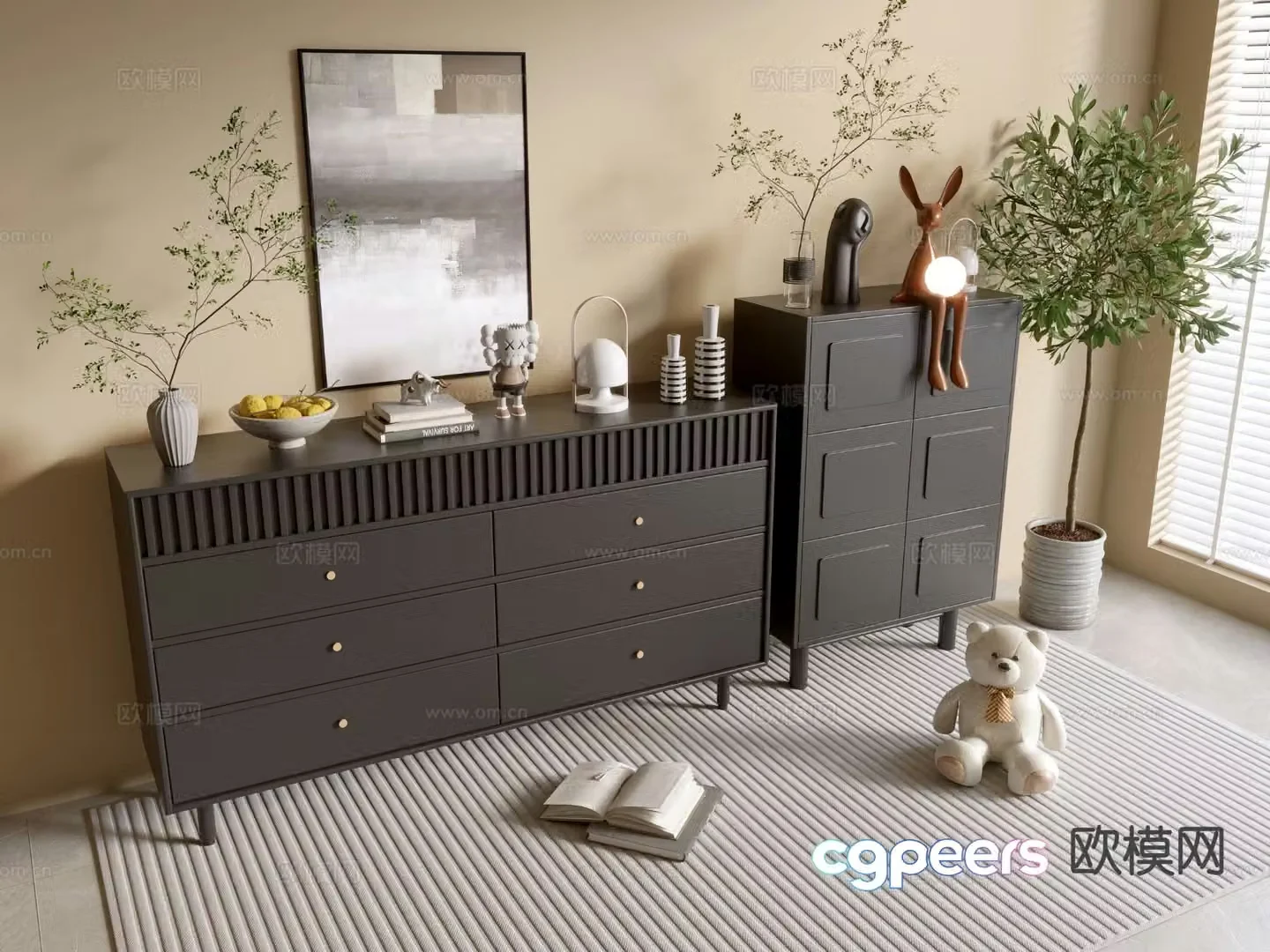 Modern black cabinet entrance cabinet 3d model