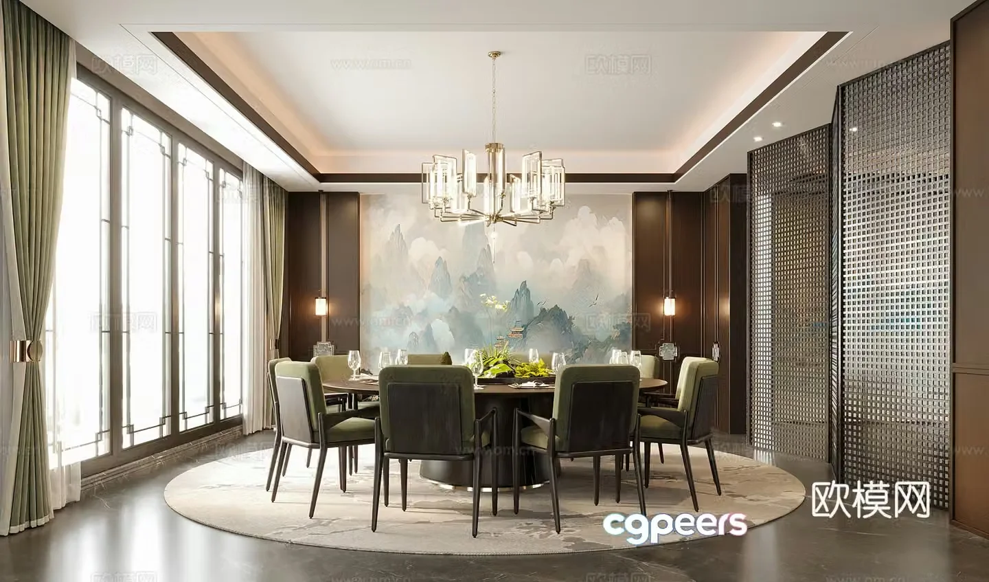 New Chinese restaurant private room Villa restaurant Dining table and chair 3D model