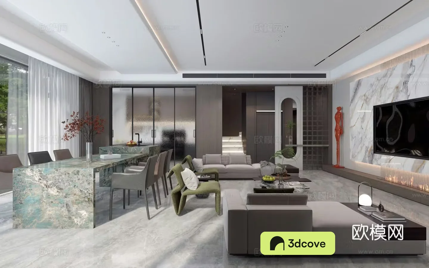 Modern Italian villa living and dining room