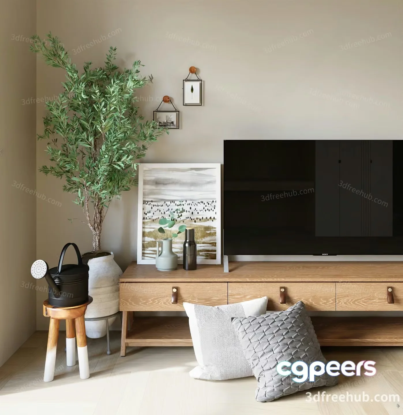 The Main Subject In This Image Is A Tv On A Wooden Entertainment Center 3D Model – 21201 – VRAY Render