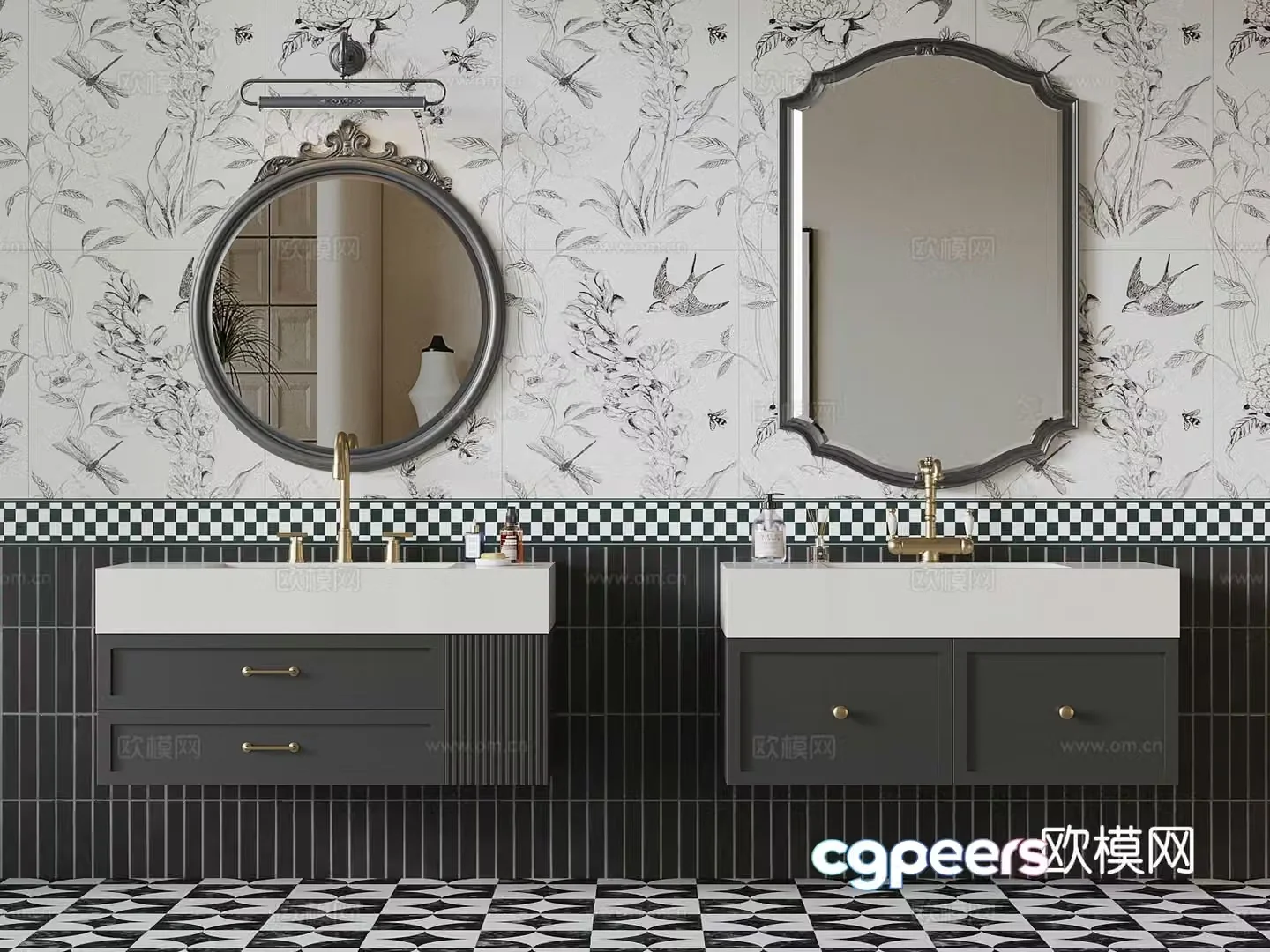 French bathroom cabinet bathroom mirror 3d model