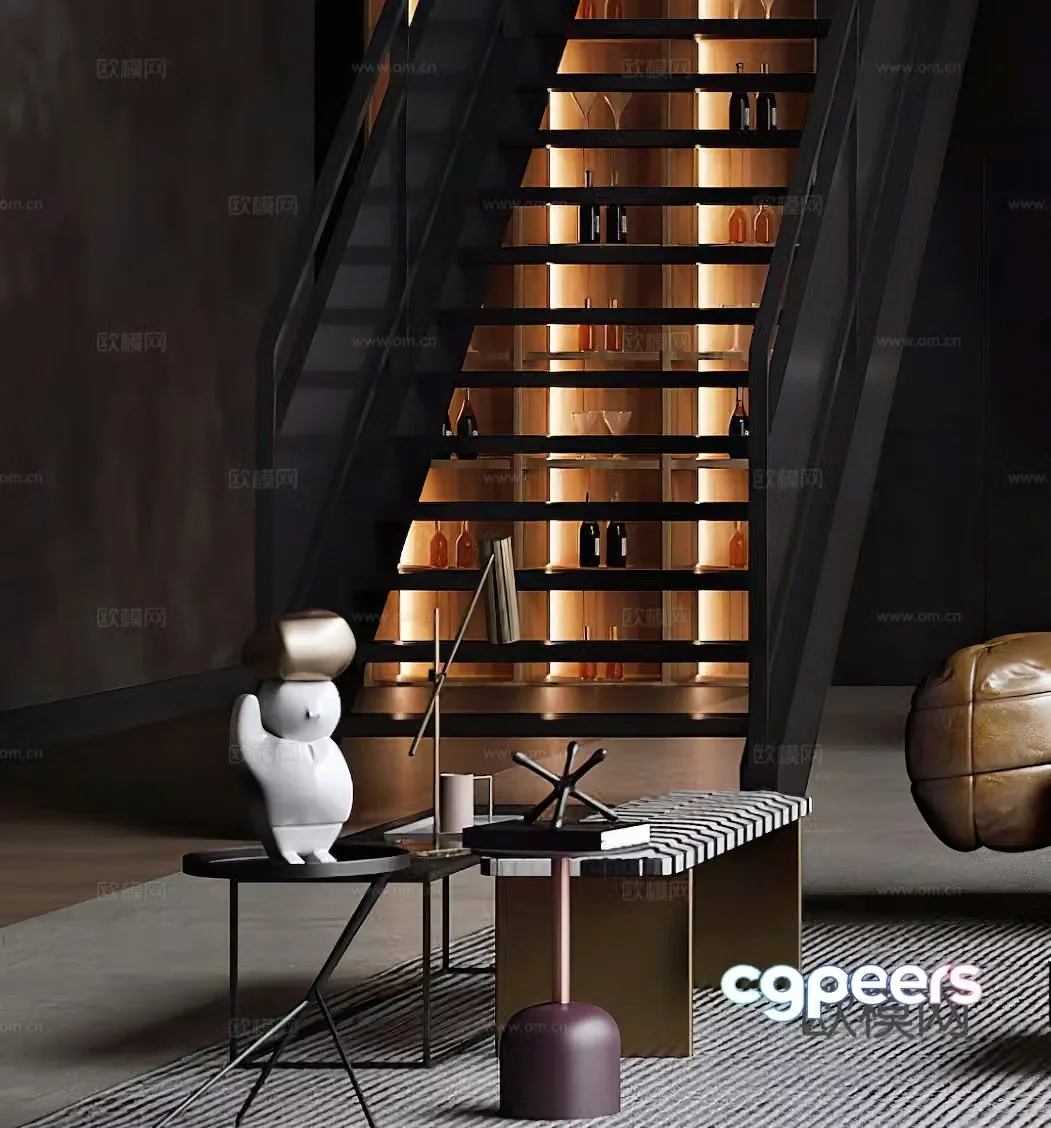 Modern stools leisure chairs Italian style light luxury simple wine bottle coffee table ornaments decorations 3D model