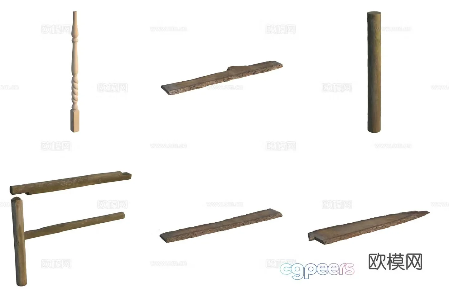 Wood board carved wooden stick 3d model