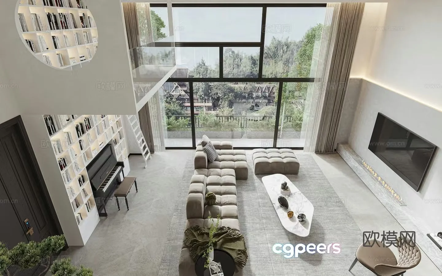 Modern living and dining room 3d model