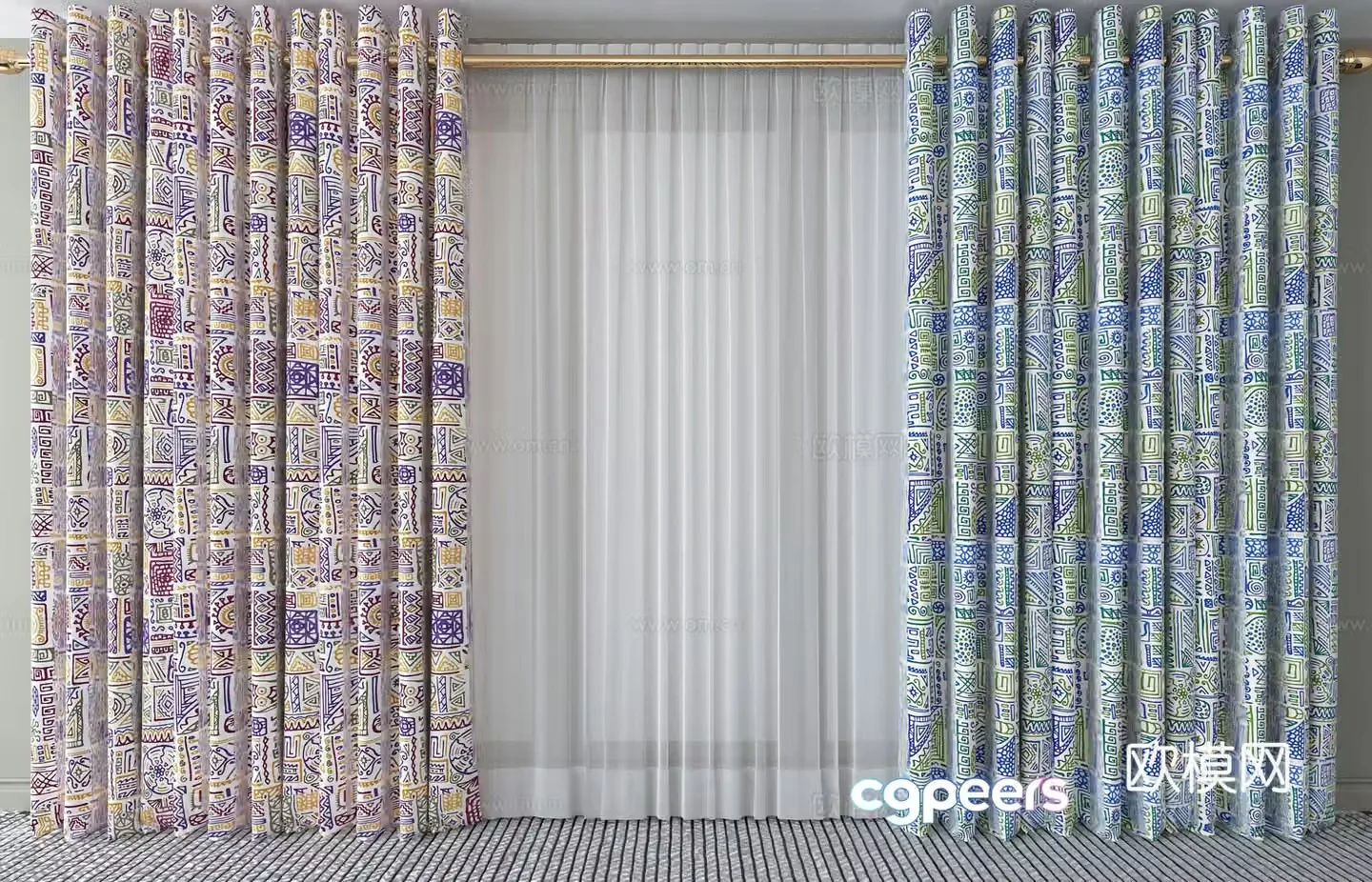 Modern printed curtains 3d model