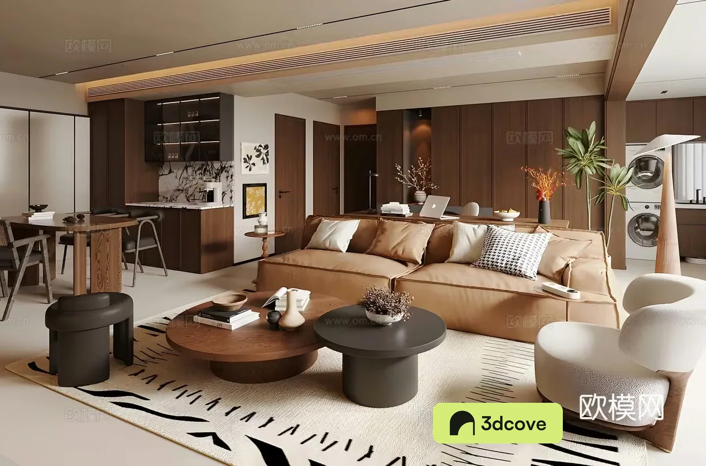 Middle style living room large apartment living room Wavizu Living room horizontal living room sofa coffee table 3D model