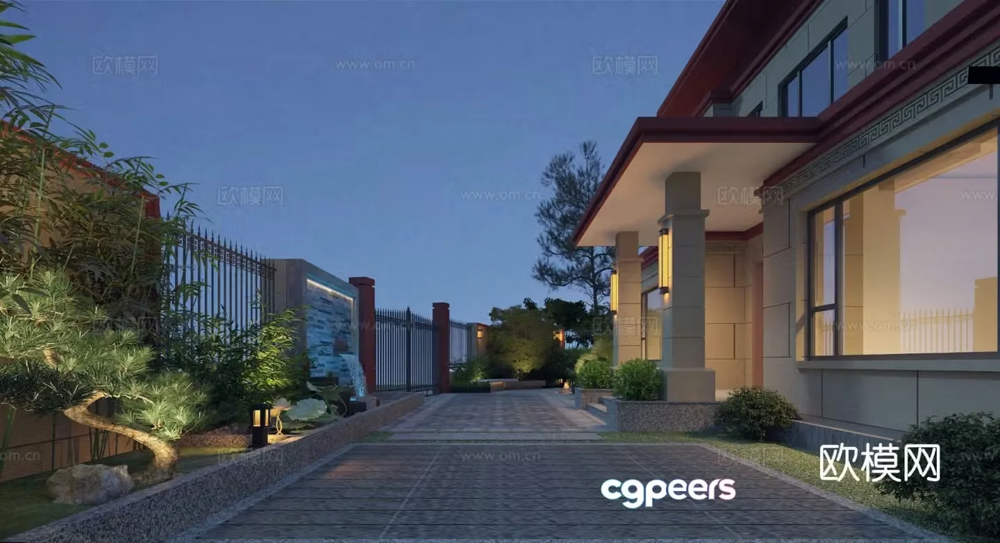 New Chinese style courtyard landscape 3D model
