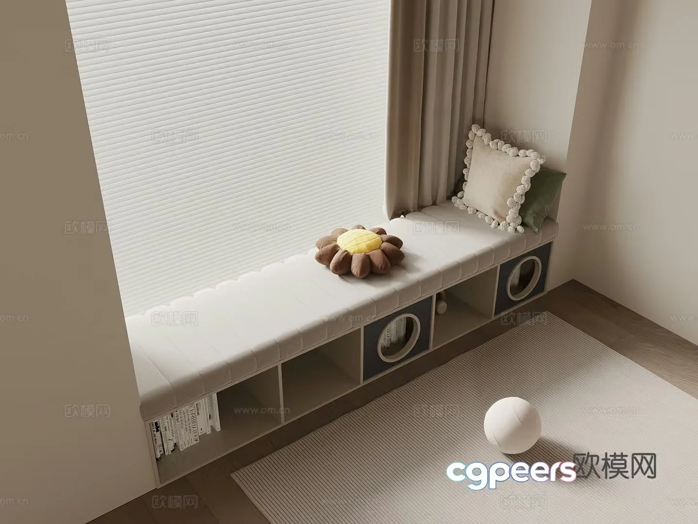 Modern bay window bay window cabinet bay window cushion 3D model