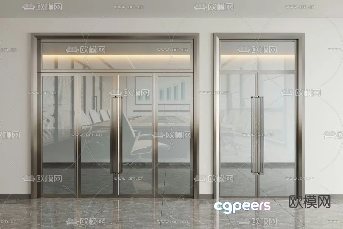 Modern glass door glass double door 3d model