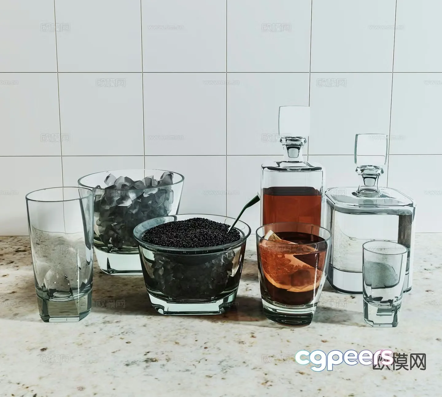 Modern decorations tableware drinks water glasses 3D model