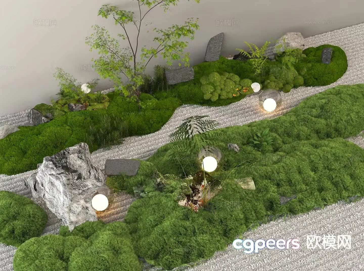 Green plant pile moss field courtyard sketch micro terrain 3D model