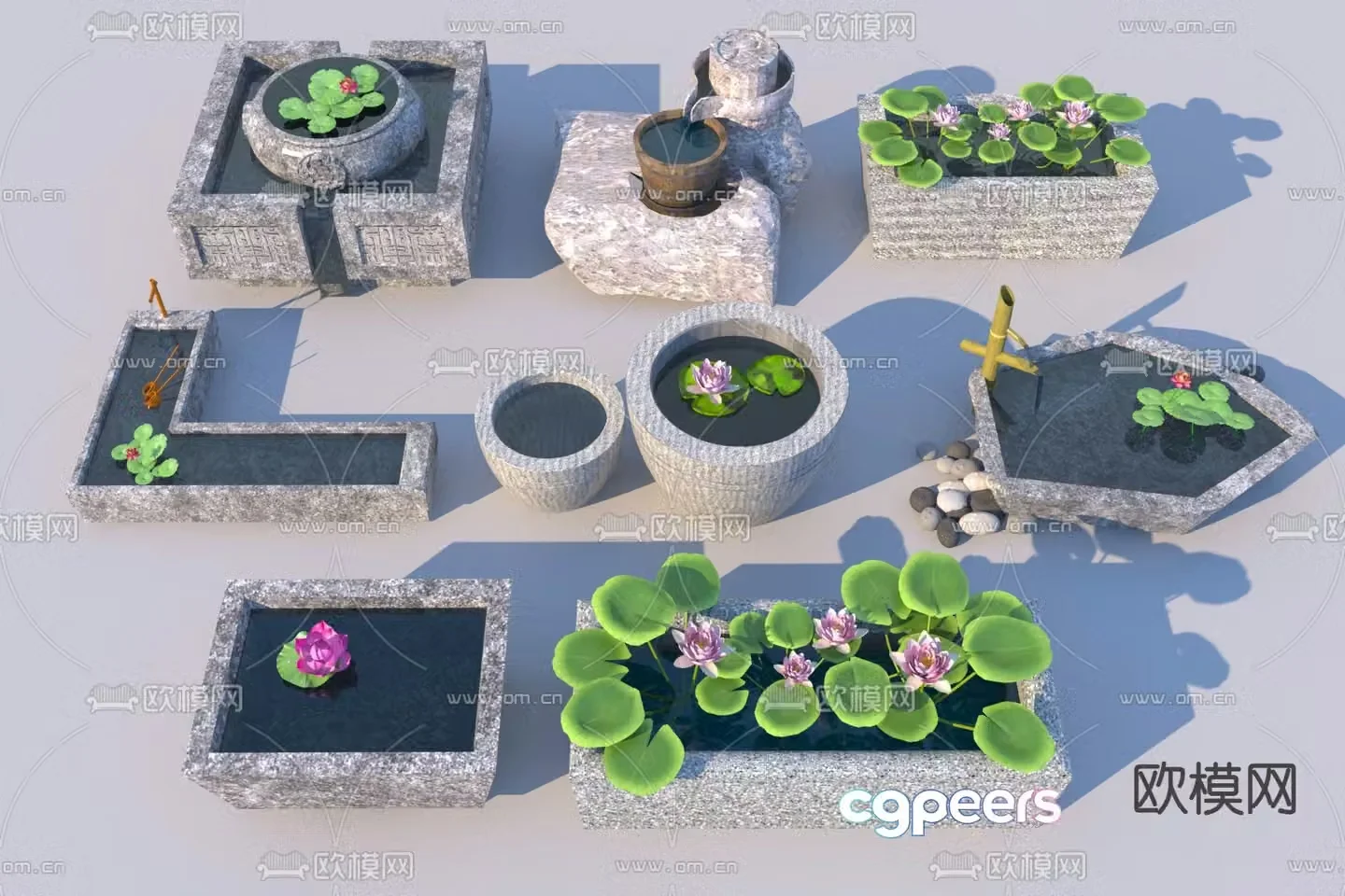 New Chinese style courtyard sketch lotus pond 3D model