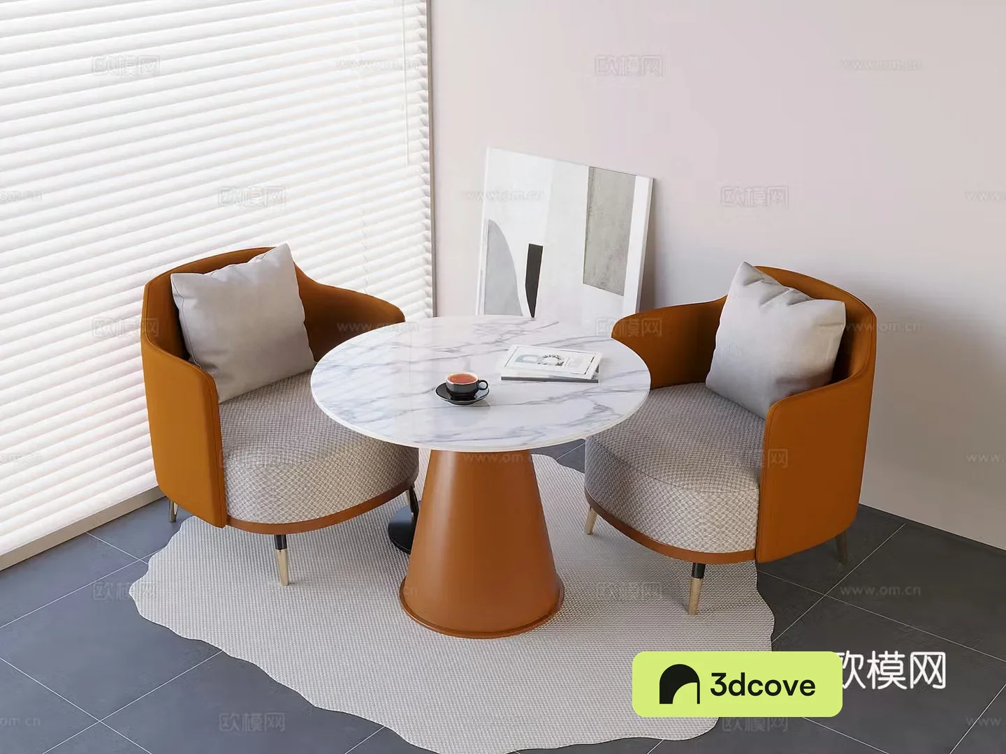 Middle style negotiation table and chair round soft bag sofa chair 3D model