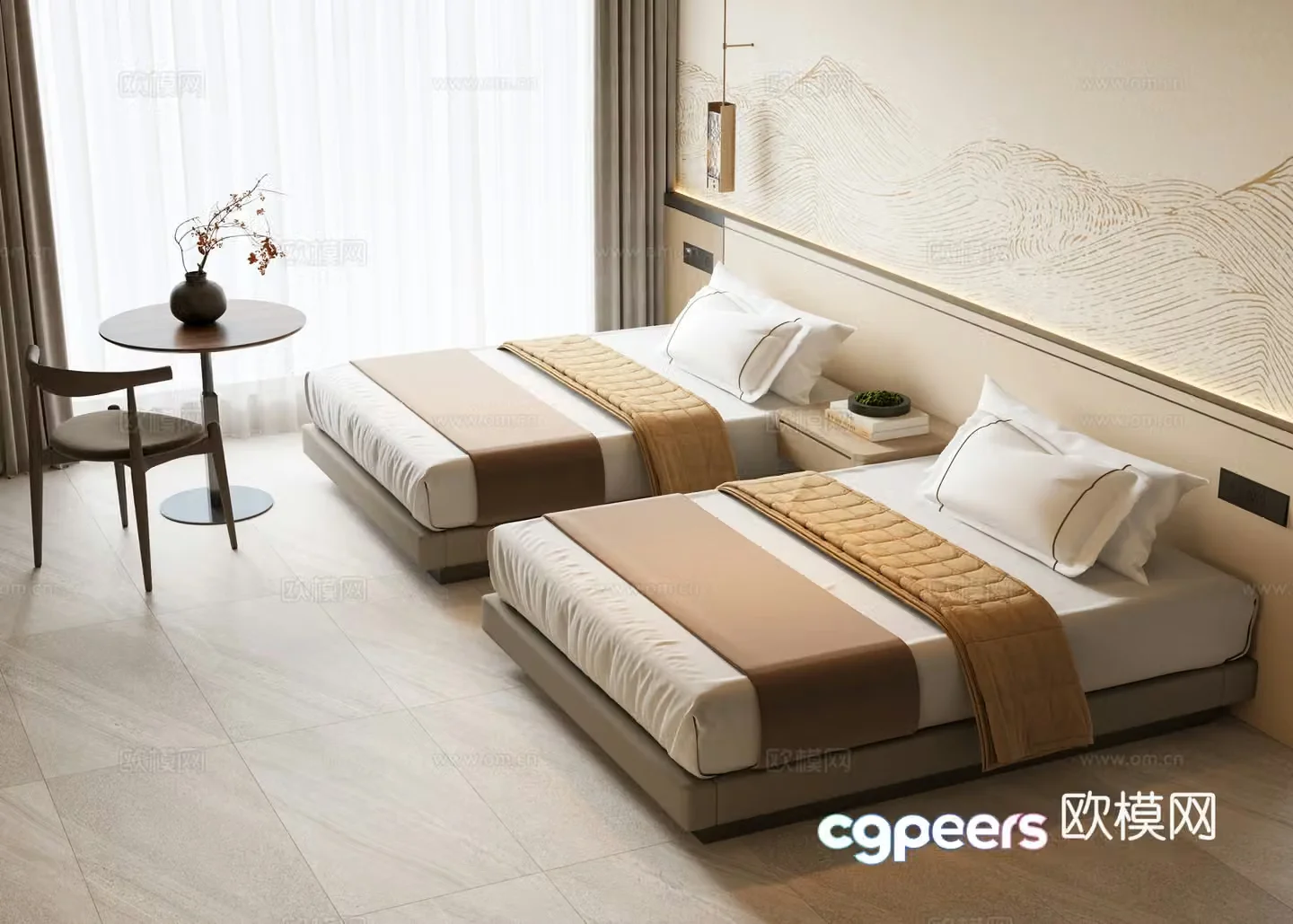 Hotel twin room 3d model