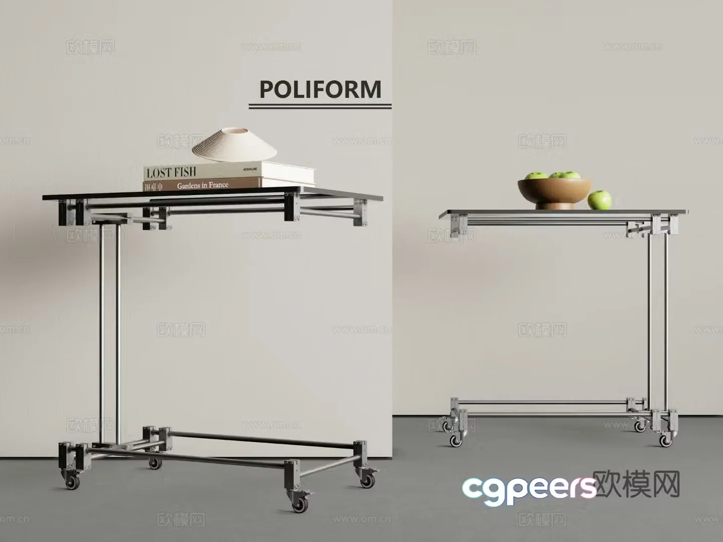 Modern mobile side table corner table aluminum profile side table 3D model