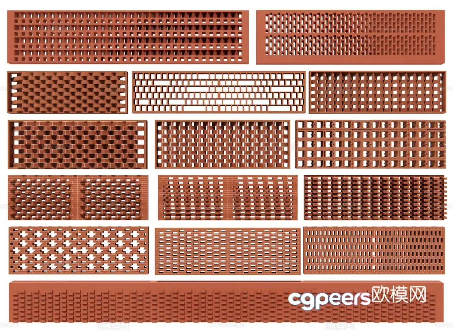 Modern red brick landscape wall hollow landscape wall modeled flower wall red brick landscape wall beautiful rural cultural wall 3D model