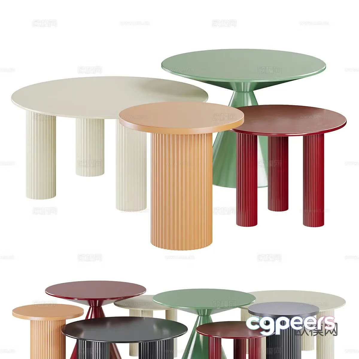 Italian cream style coffee table combination 3D model