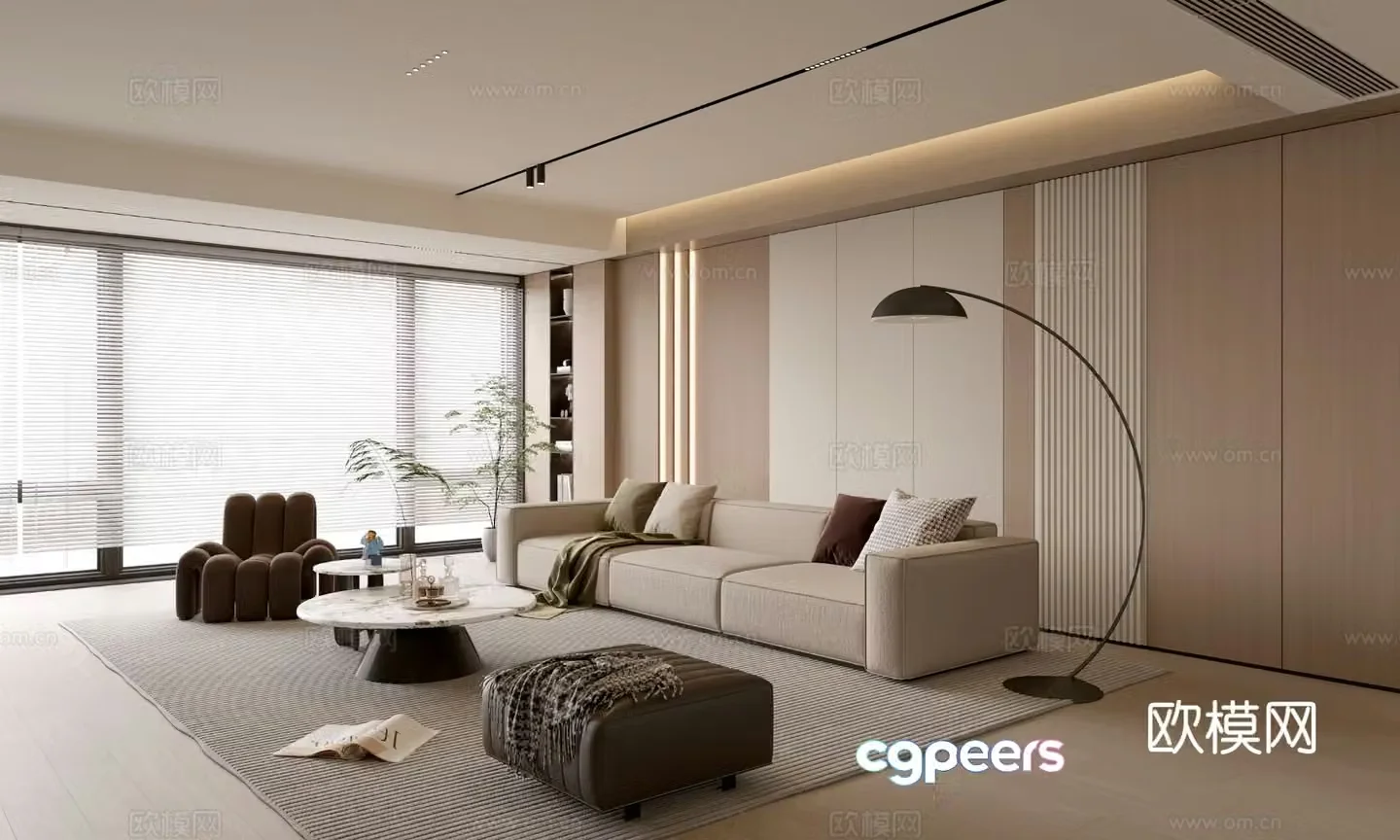 Creamy living room light luxury TV background wall combination coffee table sofa background wall 3d model