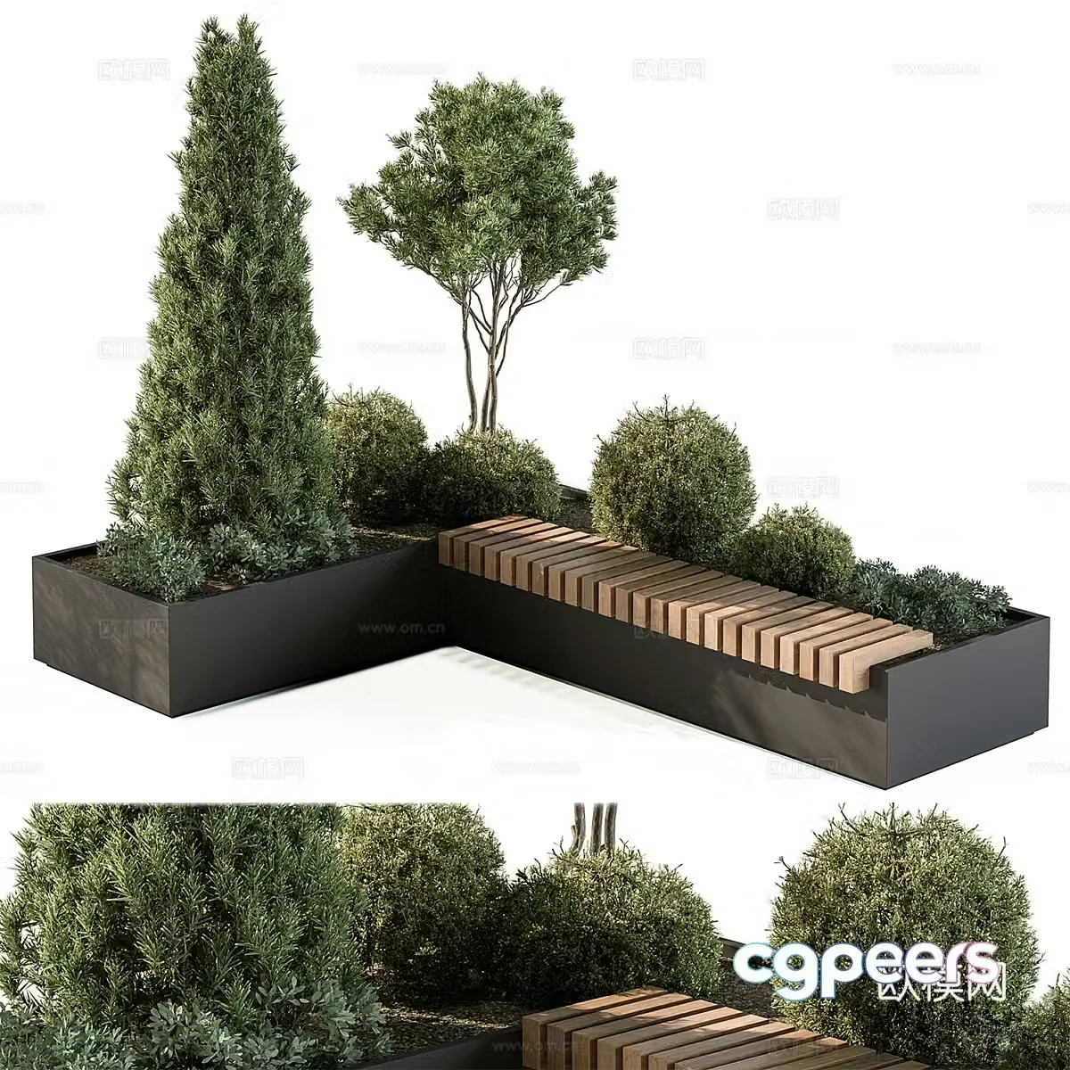 Flower bed planter outdoor seating park chair 3d model