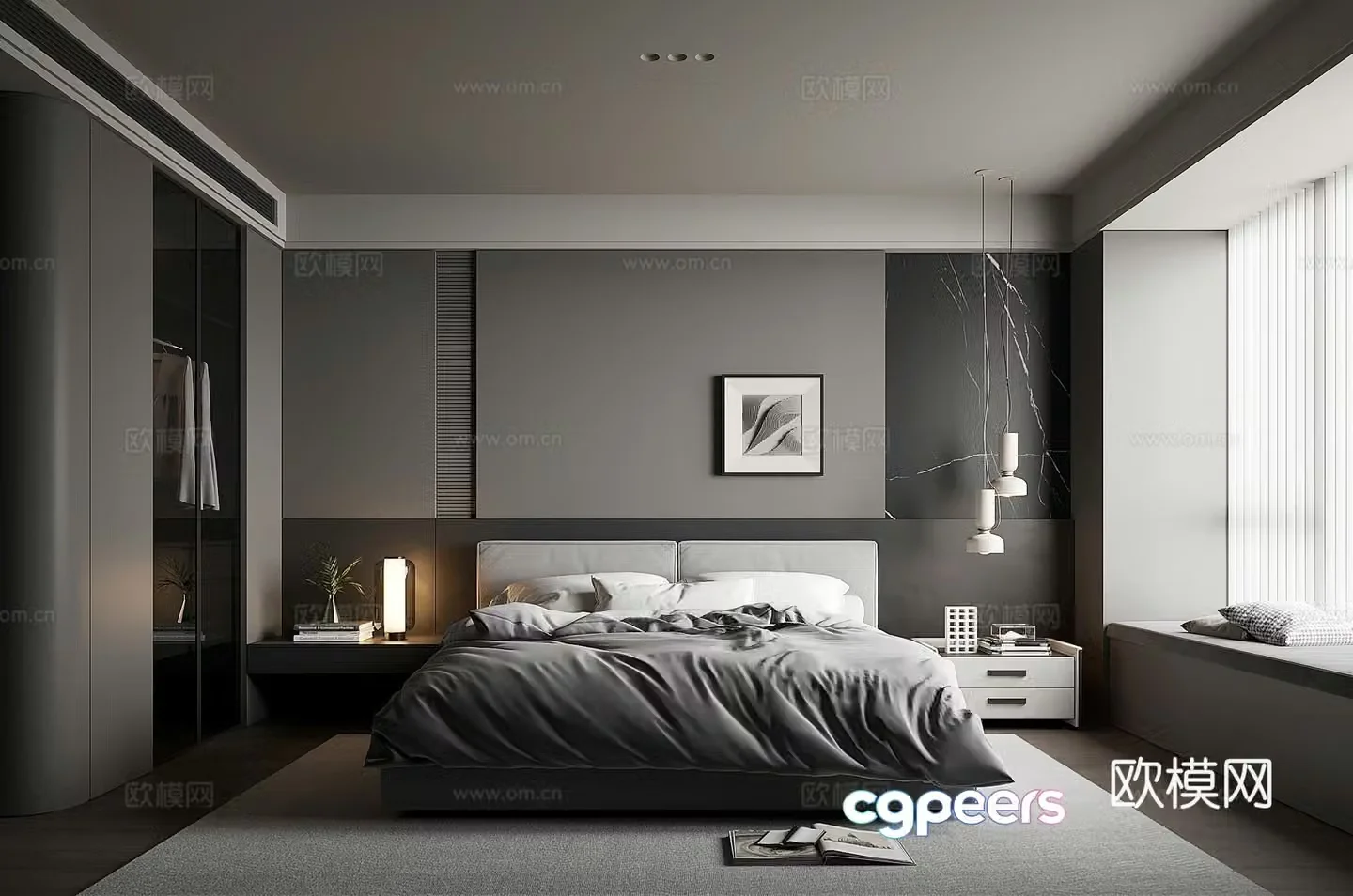 Advanced gray bedroom master bedroom 3d model