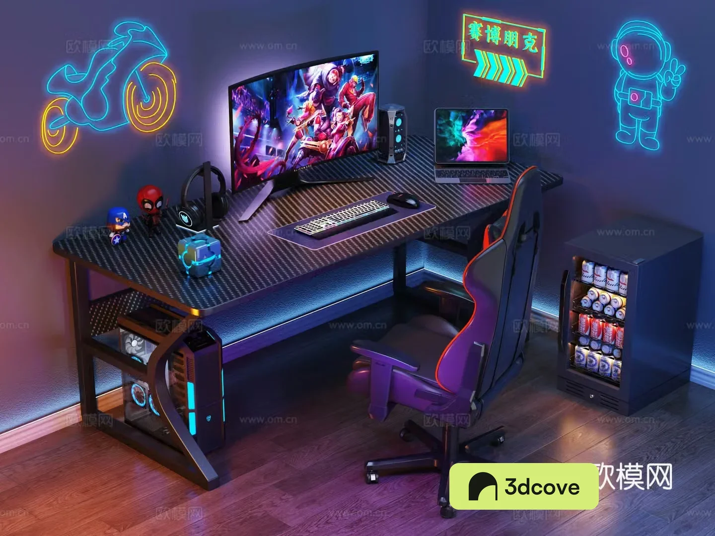 Modern desk and chair e-sports table and chair computer desk e-sports room computer ornament combination decorative lamp