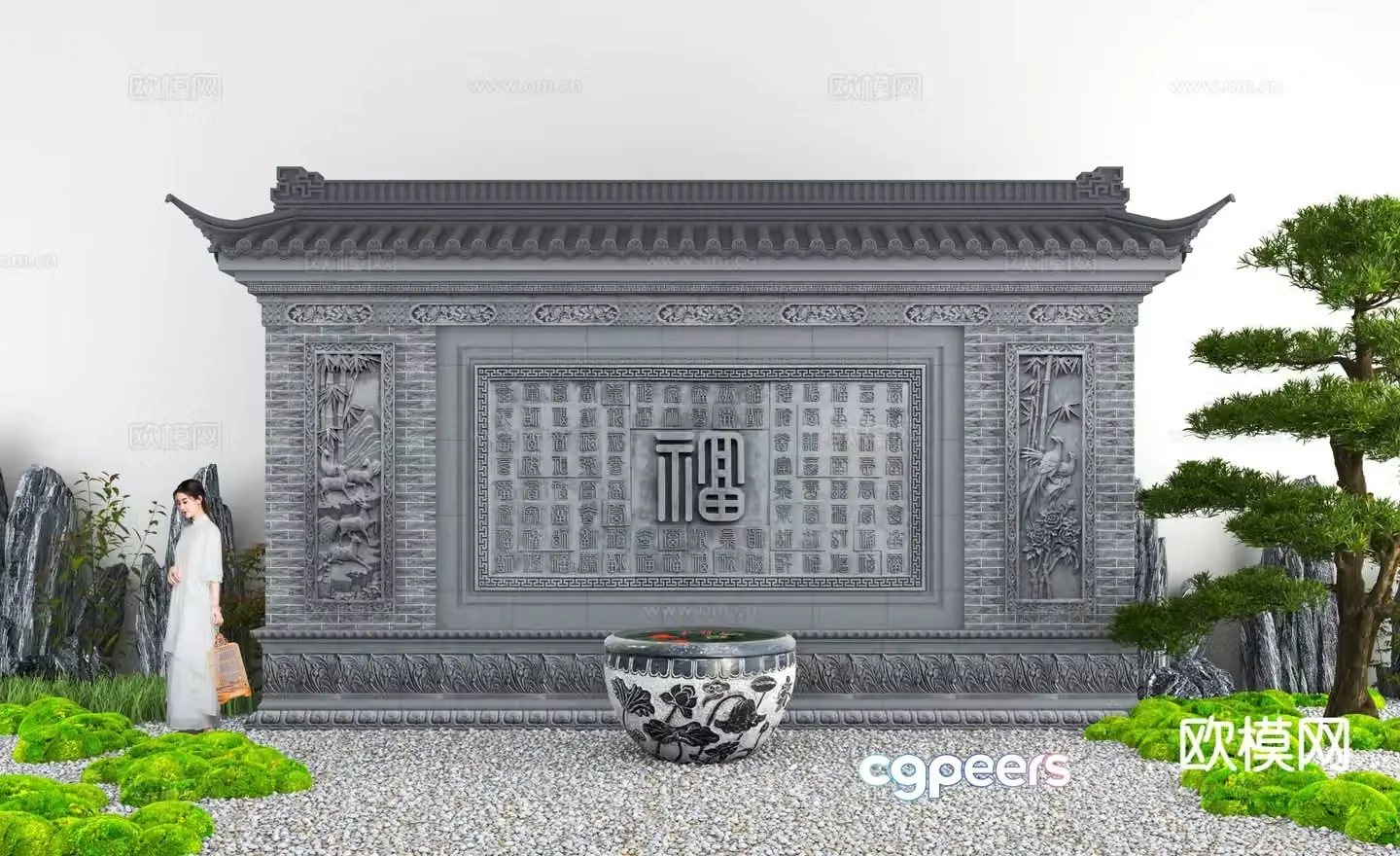 Chinese style landscape wall screen wall screen wall 3D model