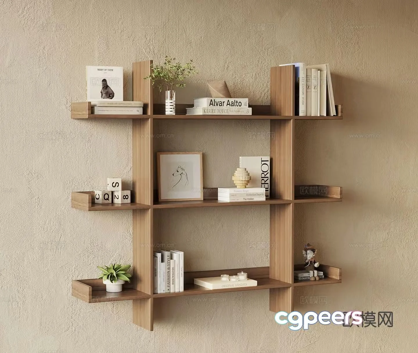 Wabi-sabi wall cabinet wall-mounted storage rack display rack 3D model