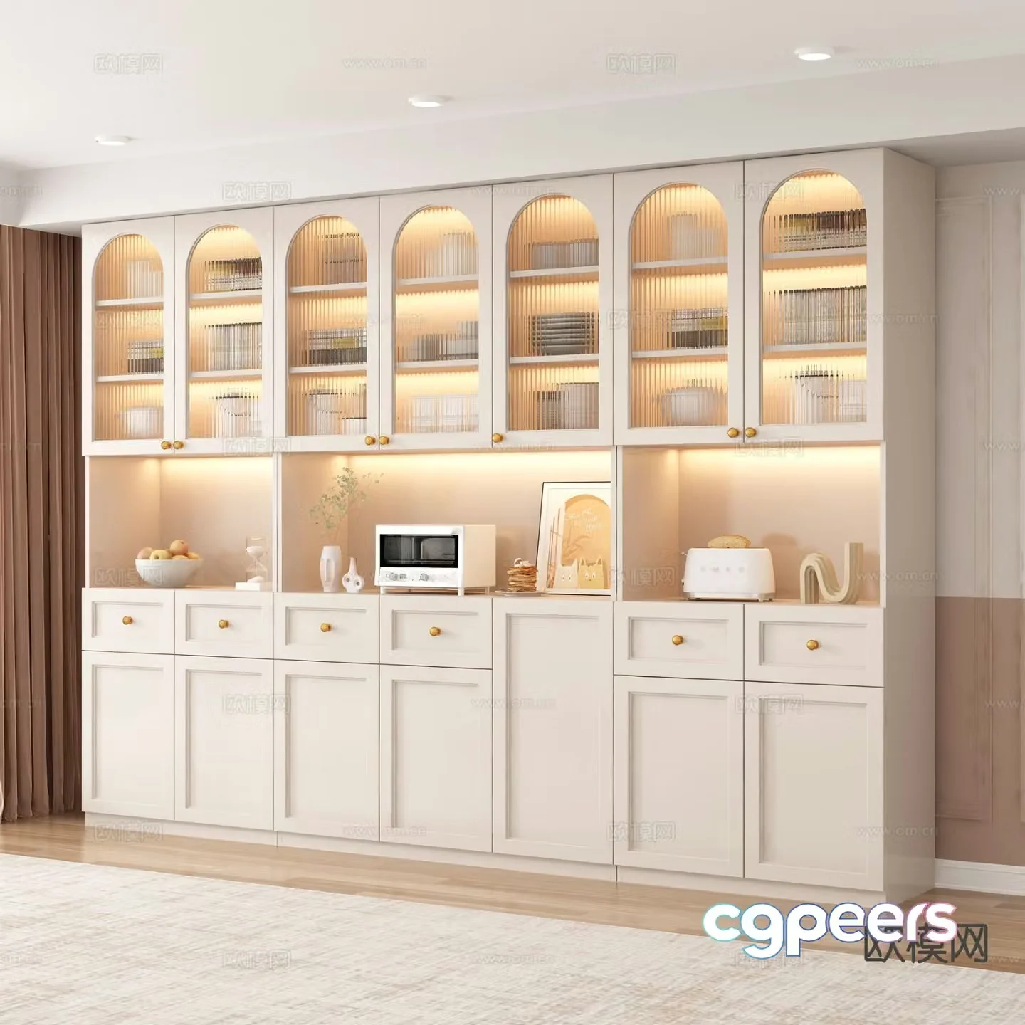 Cream style wine cabinet sideboard 3d model