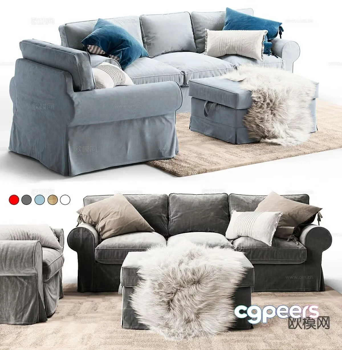 American multi-person sofa fabric combination sofa 3D model