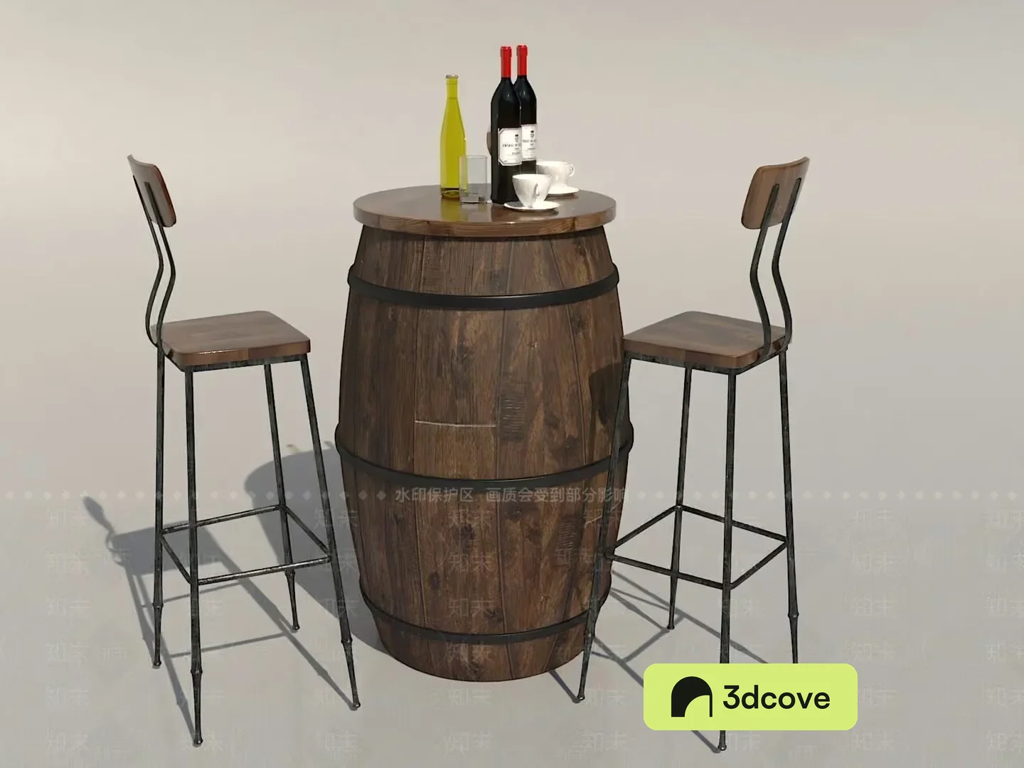 A Wooden Barrel With Two Stools