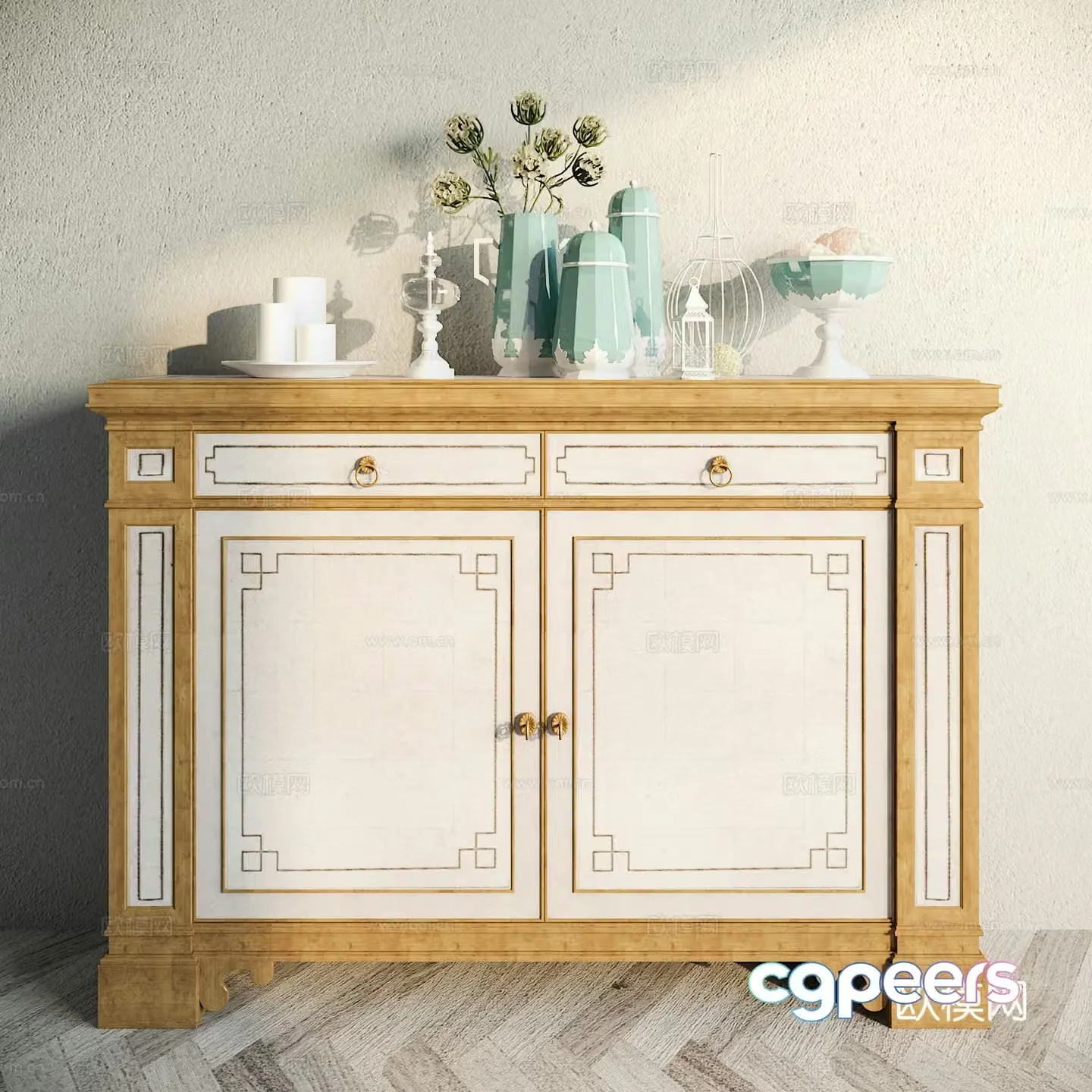 Classical European decorative cabinet ornament combination 3D model