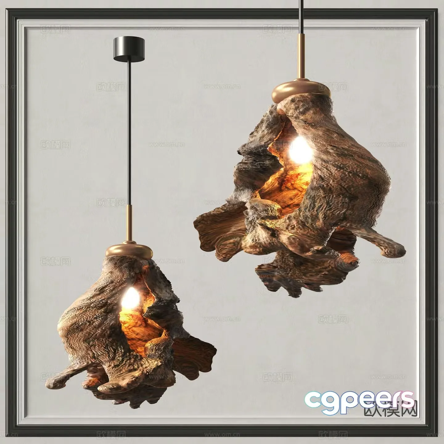 wabi-sabi chandelier wood chandelier art chandelier 3d model